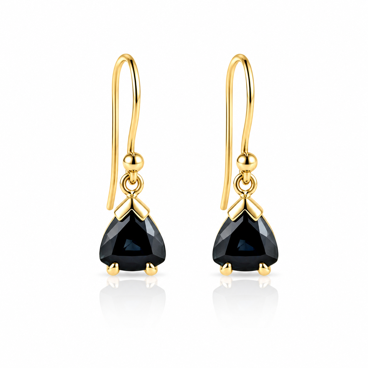9ct Yellow Gold Blue/Green Sapphire Shepard Hook Earrings