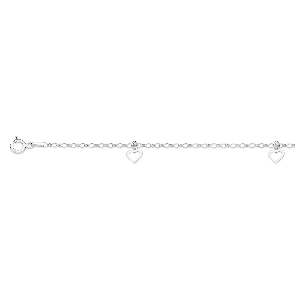 Sterling Silver Figaro Anklet with Hearts