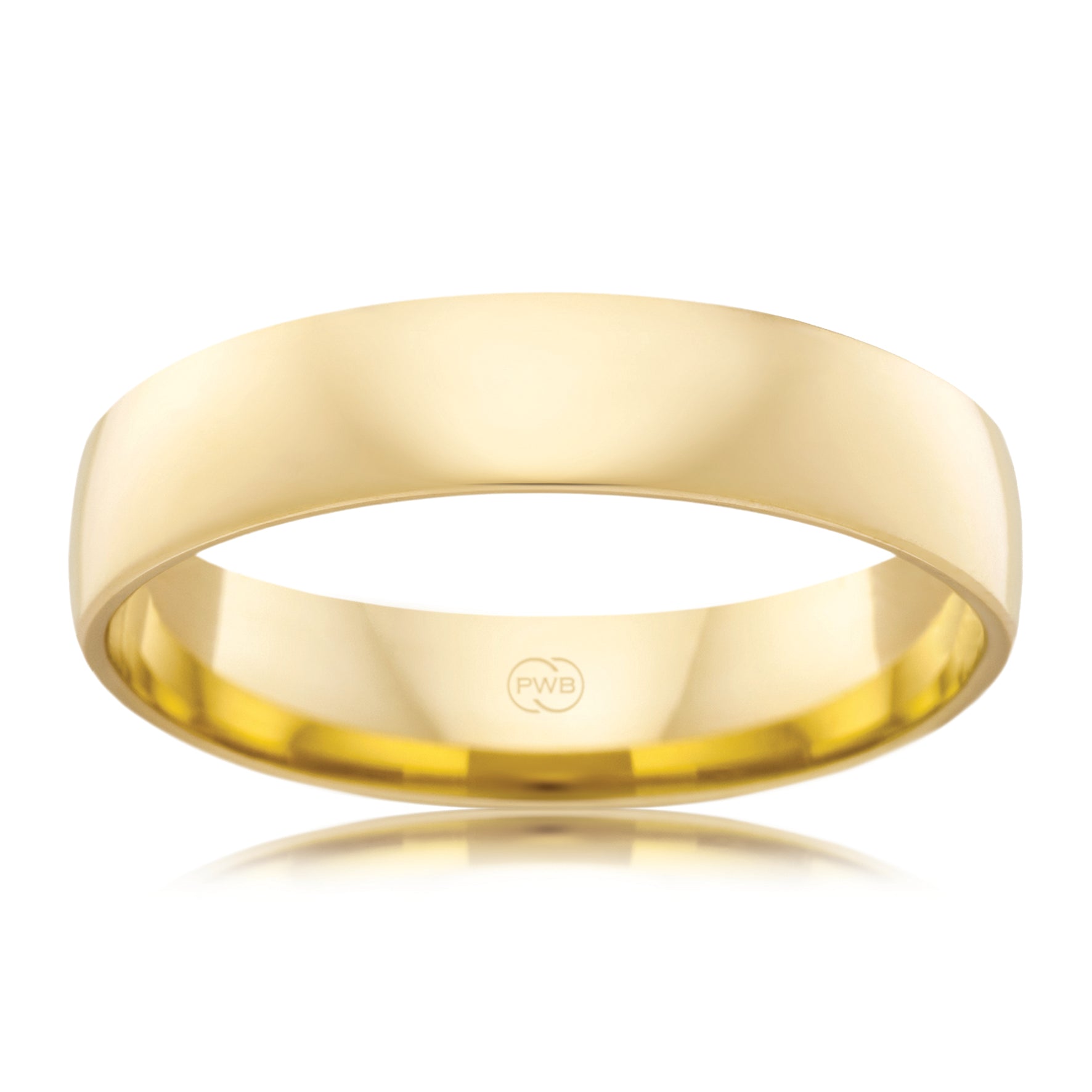 9ct Yellow Gold 5mm Barrel Wedding band, polished finish, size V