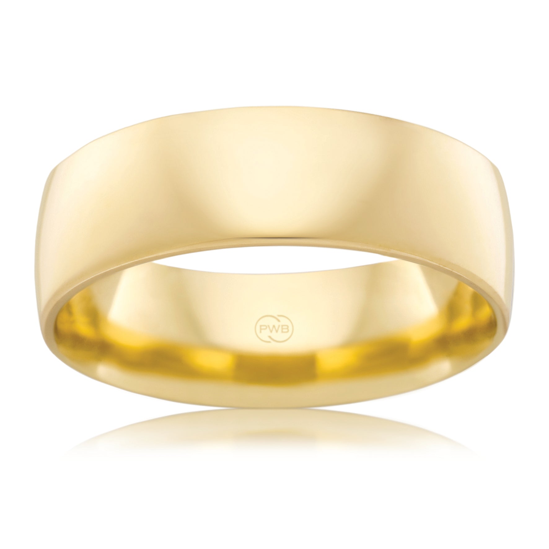 9ct Yellow Gold 7mm Barrel Wedding band, polished finish, size V