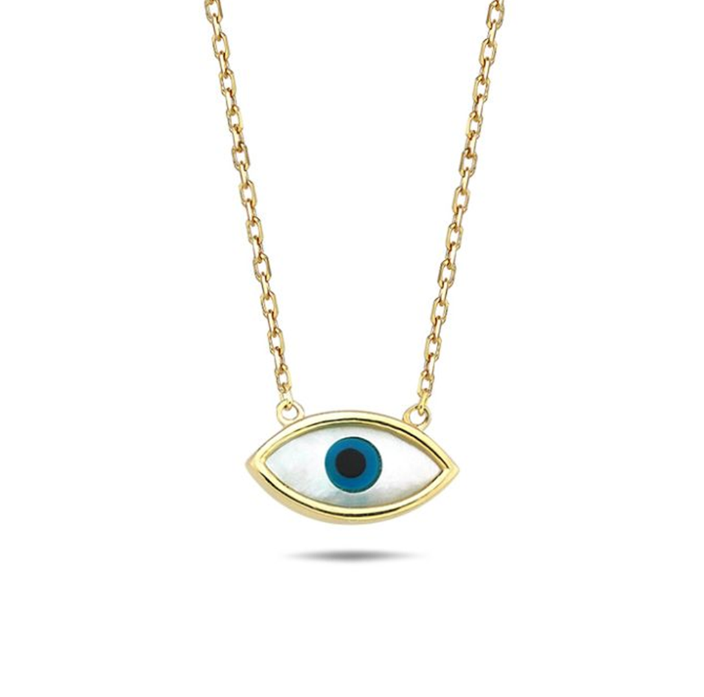 9ct Yellow Gold Mother Of Pearl Greek Eye Necklet, 45cm