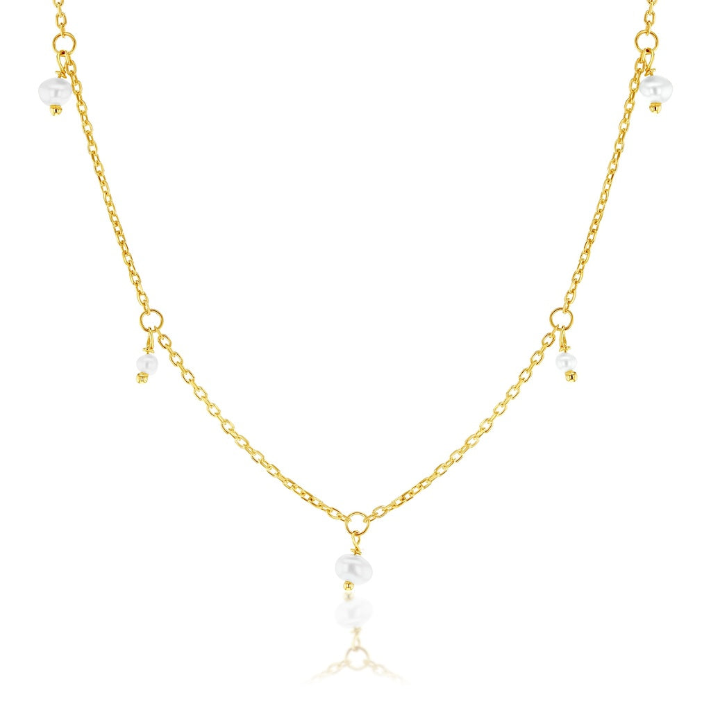 9ct Yellow Gold Chain with Freshwater Pearls, 45cm