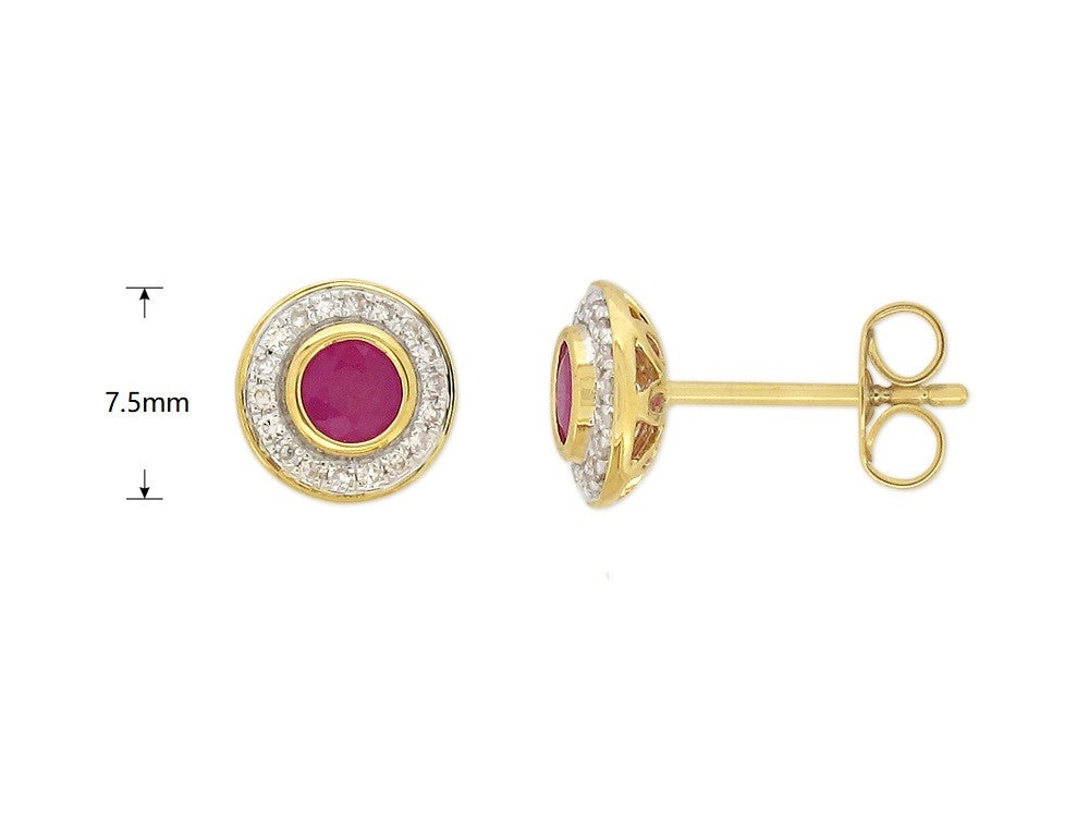 9ct Yellow and White Gold Ruby and Diamond stud earrings