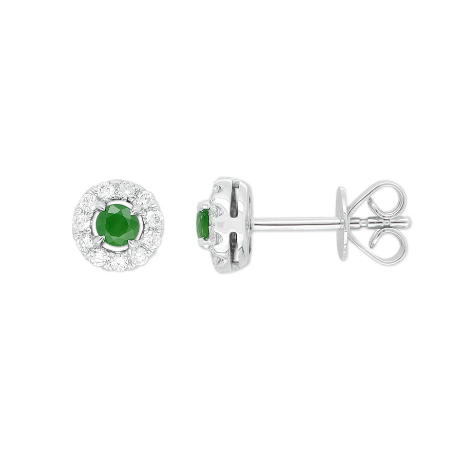 9ct White Gold Emerald and Diamond stud earrings