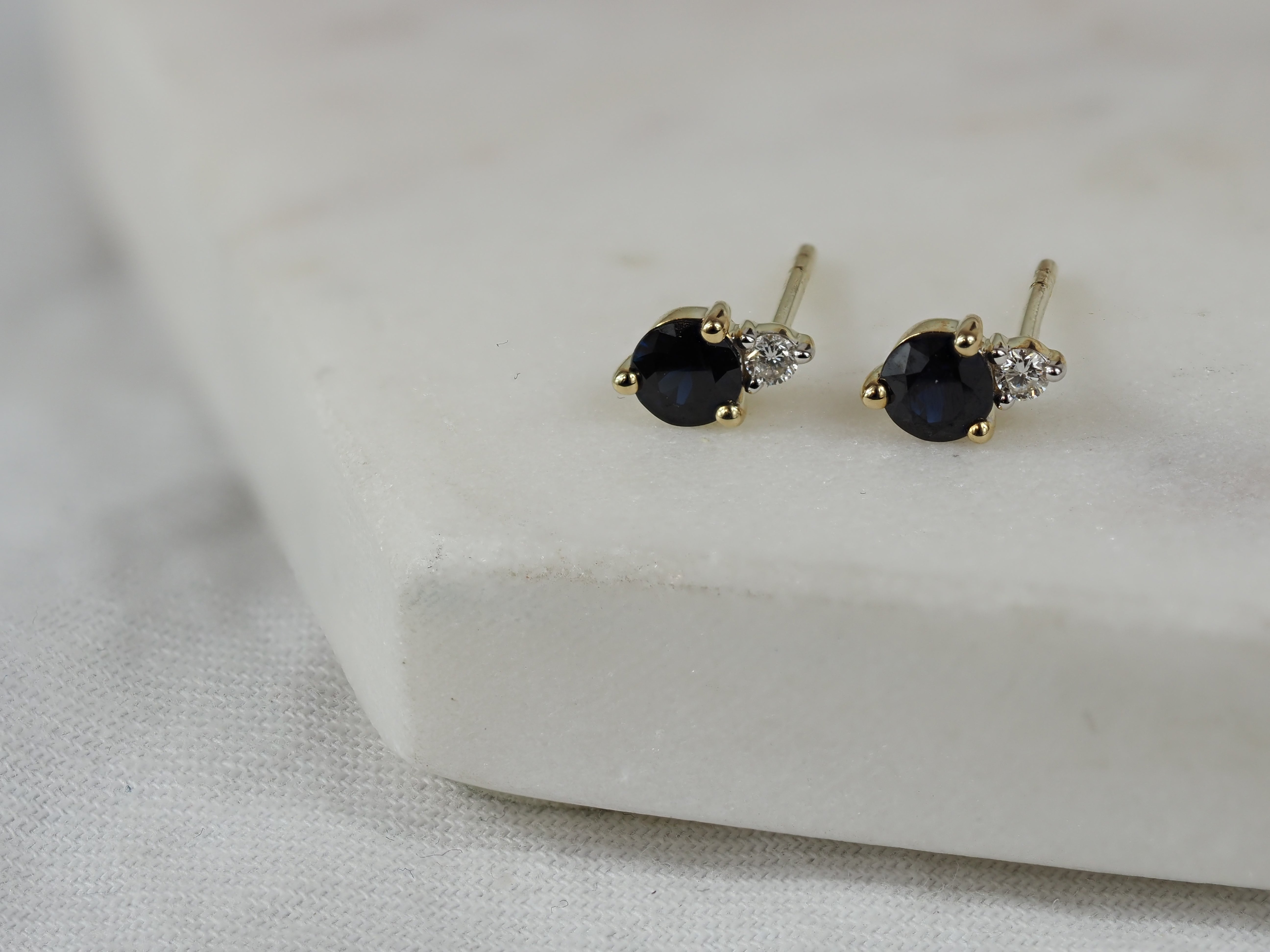 9ct Yellow and White Gold Sapphire and Diamond stud earrings