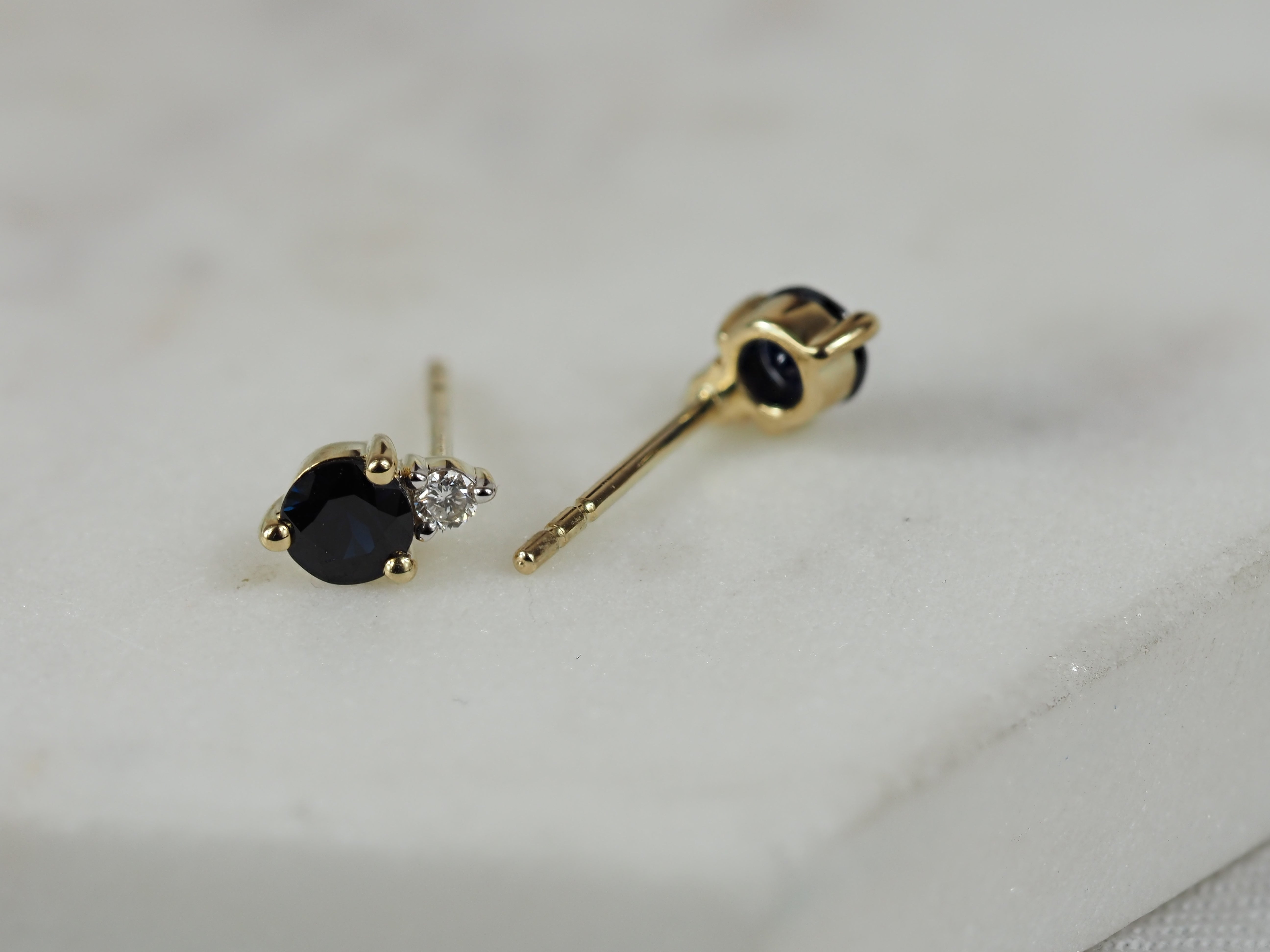 9ct Yellow and White Gold Sapphire and Diamond stud earrings