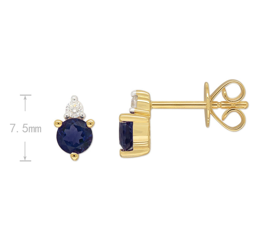 9ct Yellow and White Gold Sapphire and Diamond stud earrings