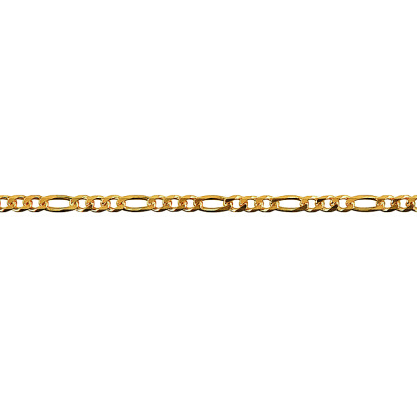 9ct Yellow Gold 3 to 1 Figaro Anklet, 25cm