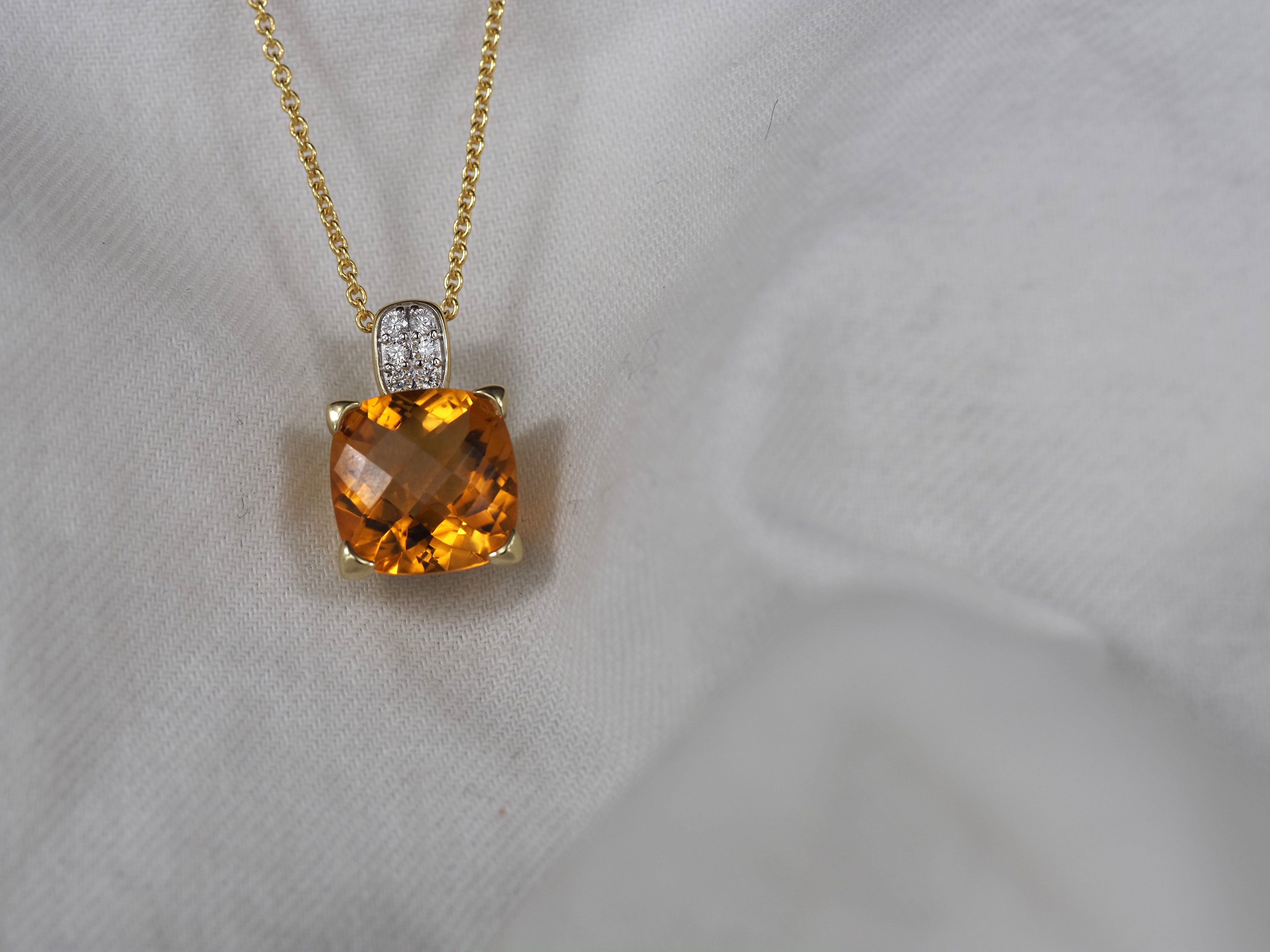 9ct Yellow and White Gold Citrine and Diamond Pendant, 11mm centre