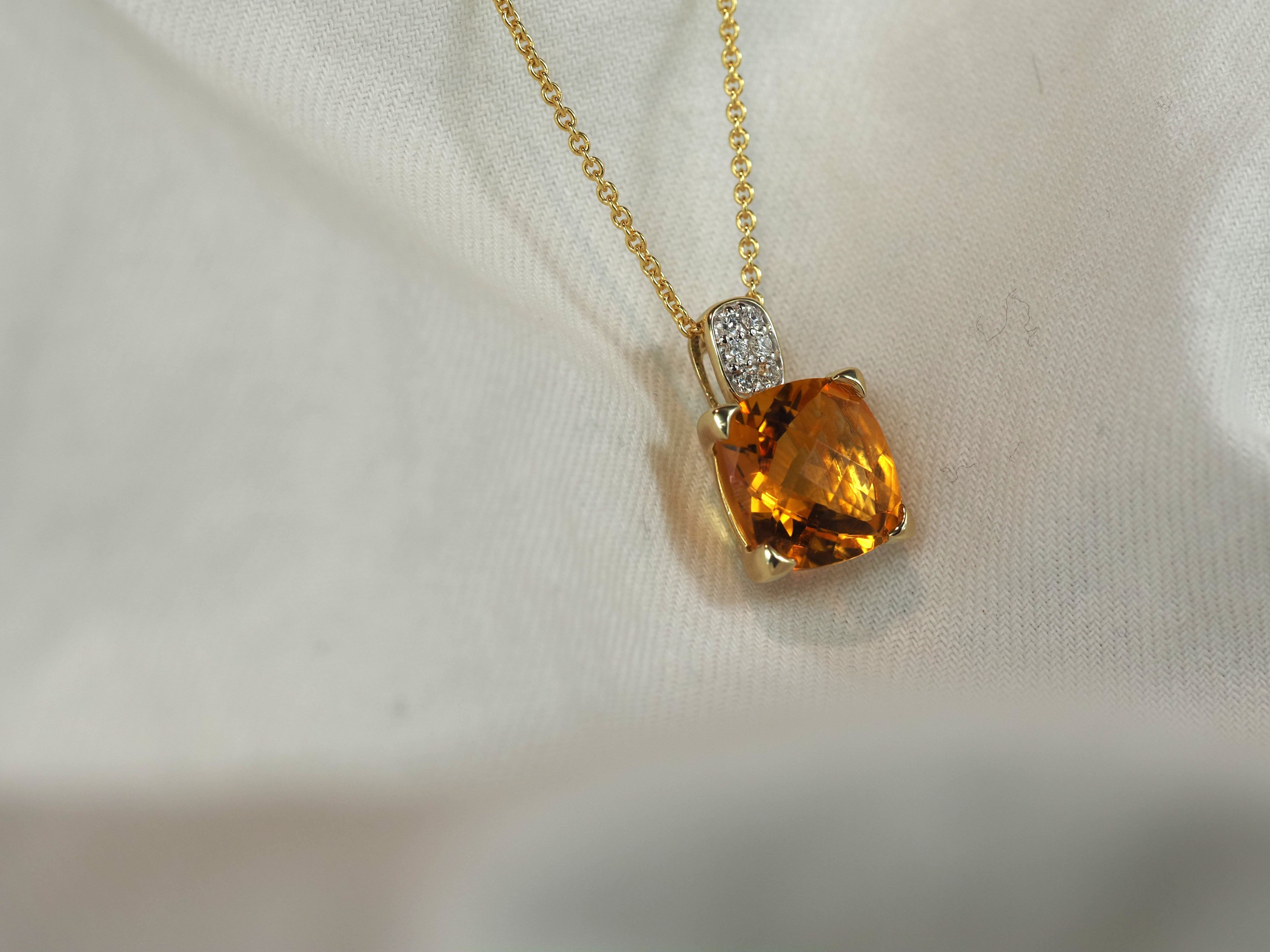 9ct Yellow and White Gold Citrine and Diamond Pendant, 11mm centre