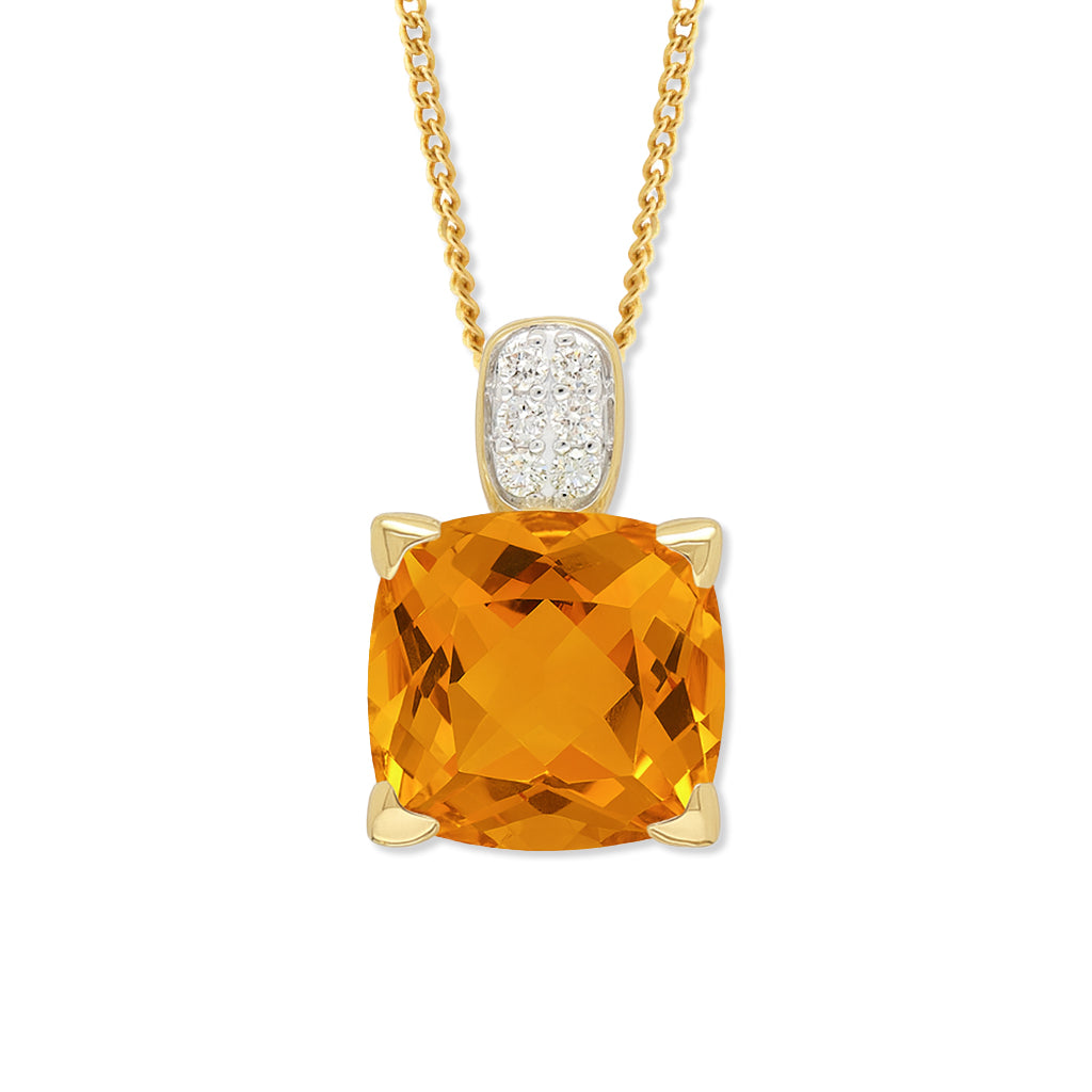 9ct Yellow and White Gold Citrine and Diamond Pendant, 11mm centre