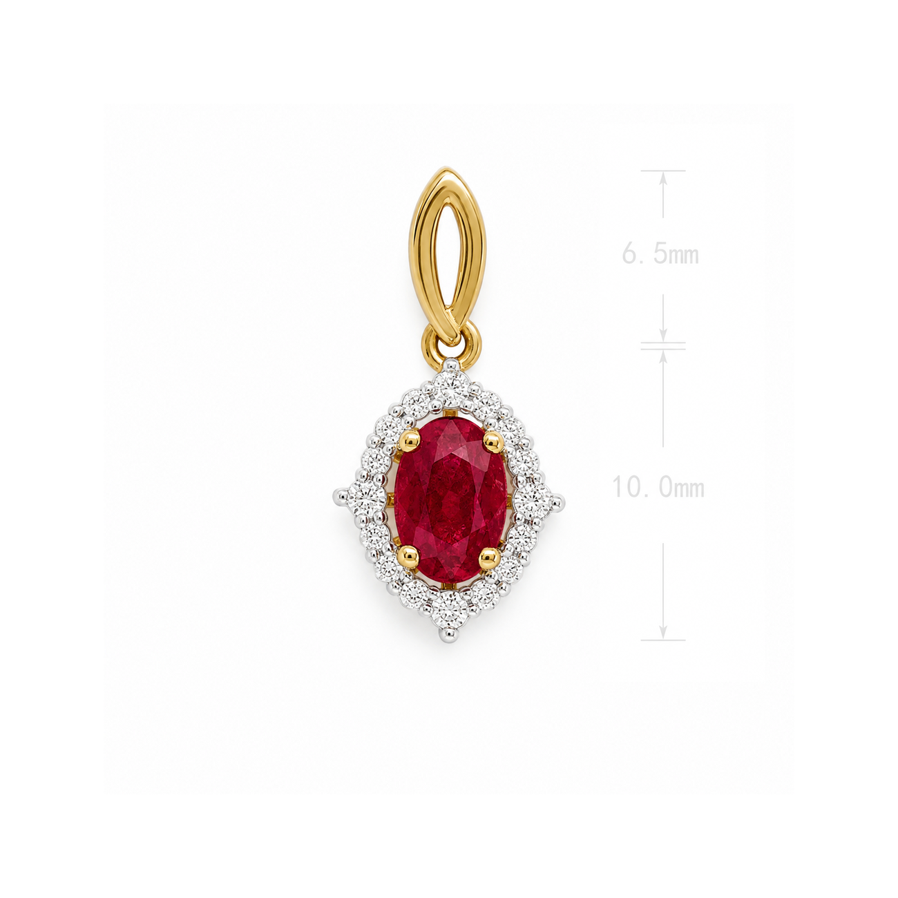 18ct Yellow and White Gold Ruby and Diamond Pendant, 0.45ct Centre