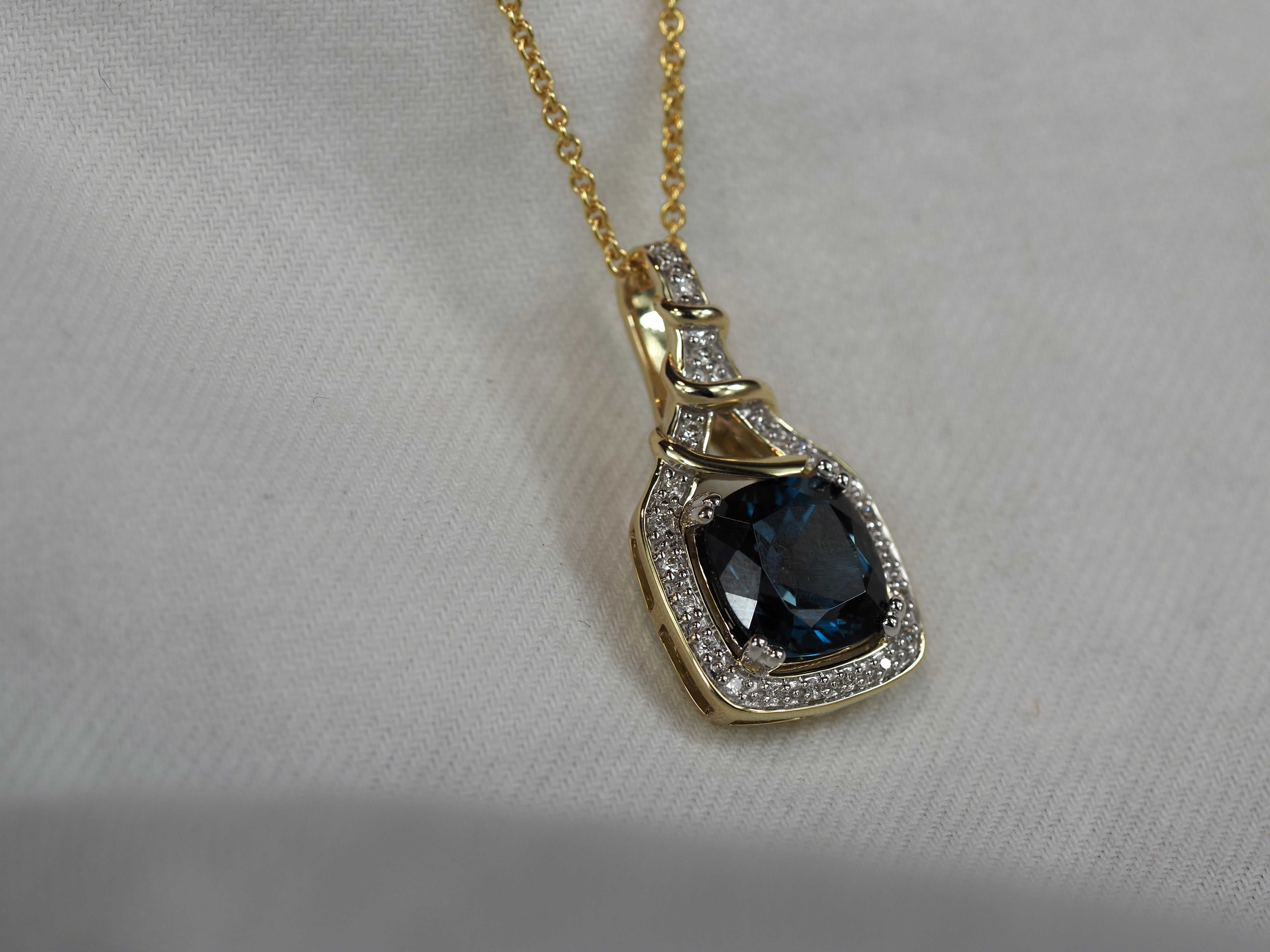 9ct Yellow and White Gold Blue Topaz and Diamond Pendant, 9mm Centre