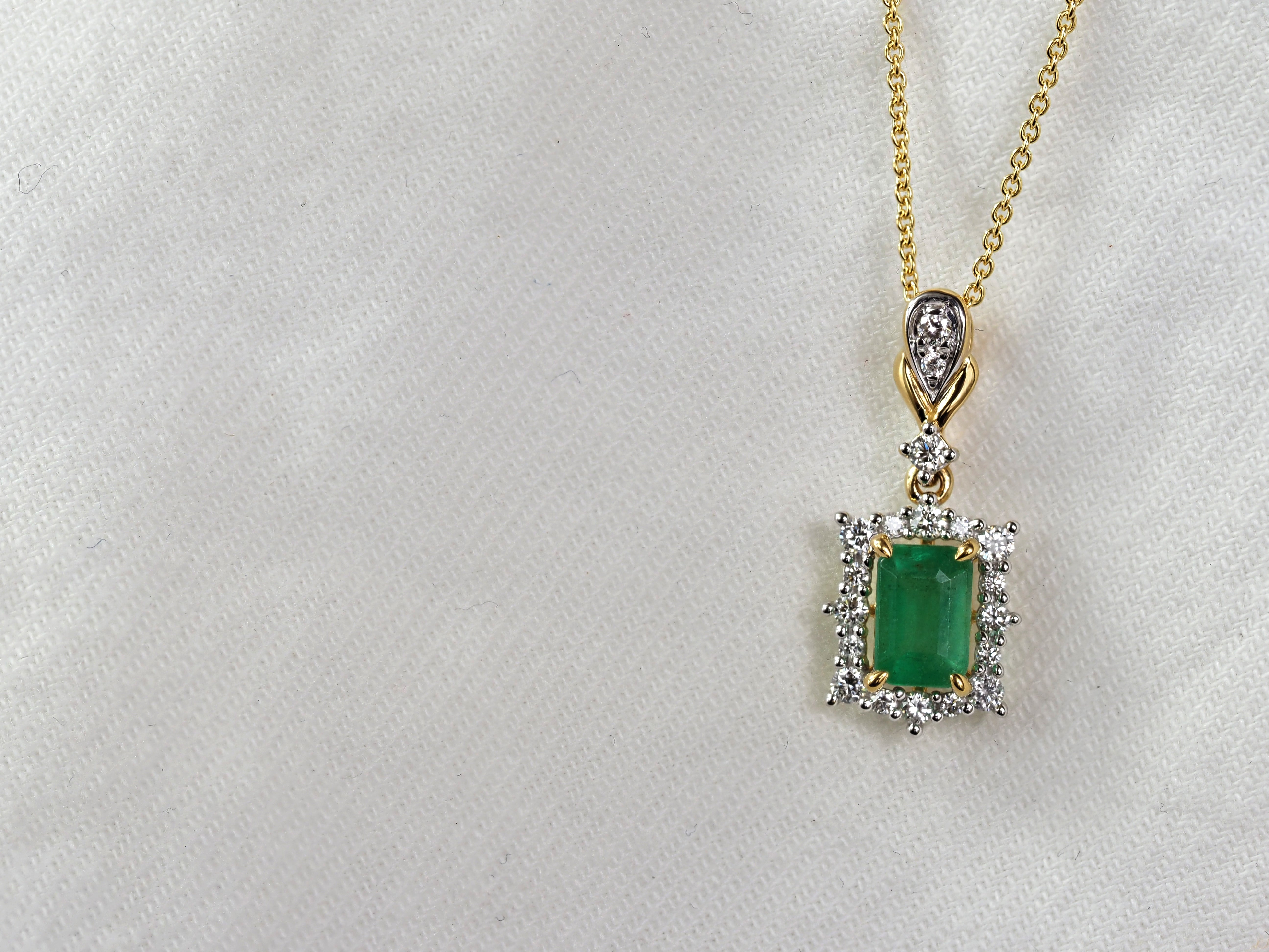18ct Yellow and White Gold Emerald and Diamond Pendant, 0.59ct Centre