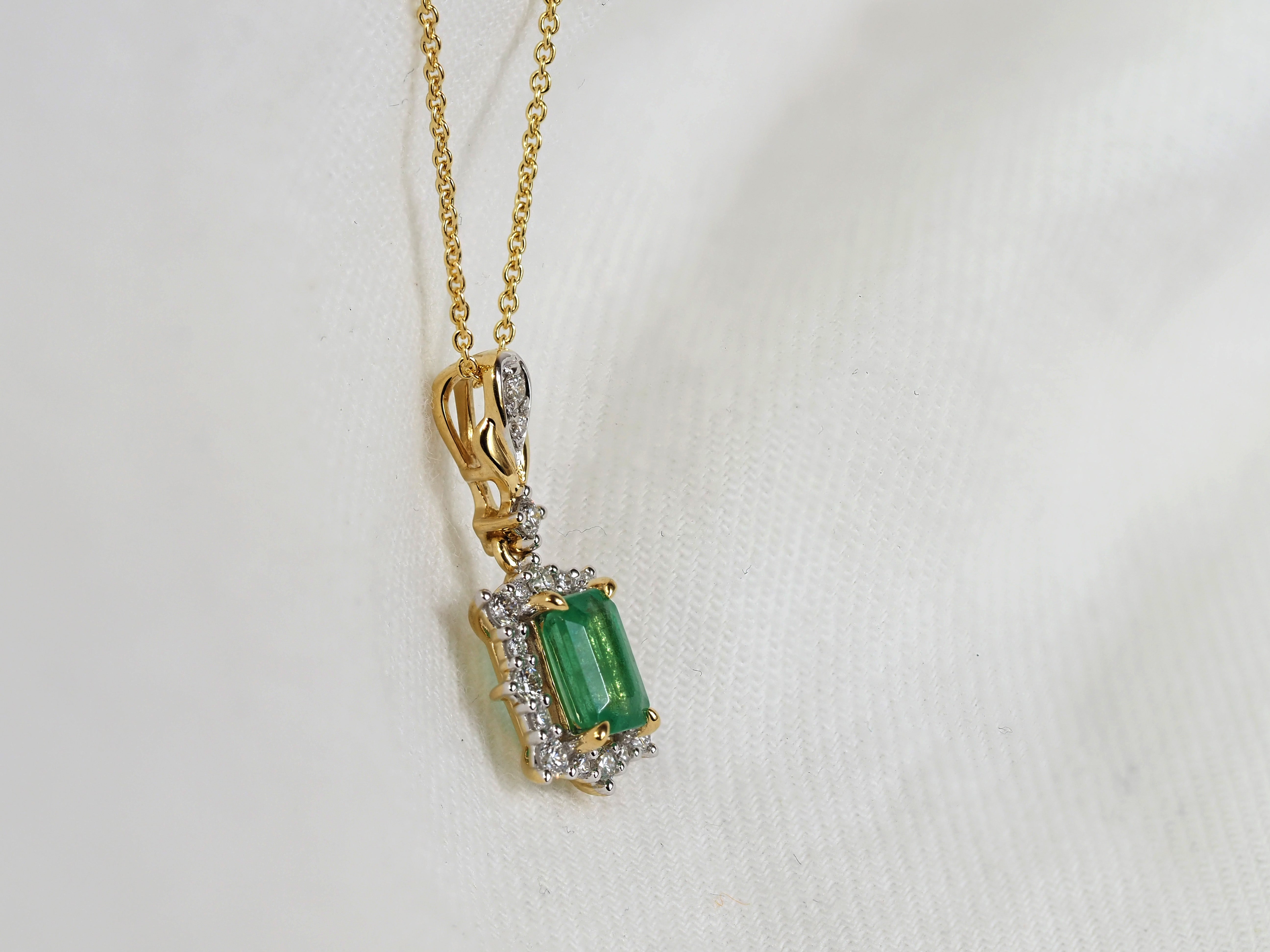 18ct Yellow and White Gold Emerald and Diamond Pendant, 0.59ct Centre
