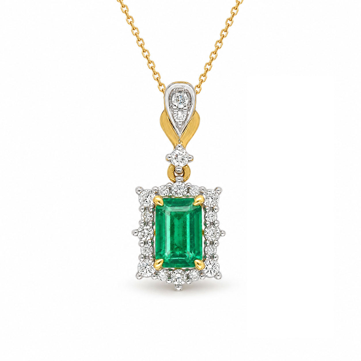 18ct Yellow and White Gold Emerald and Diamond Pendant, 0.59ct Centre