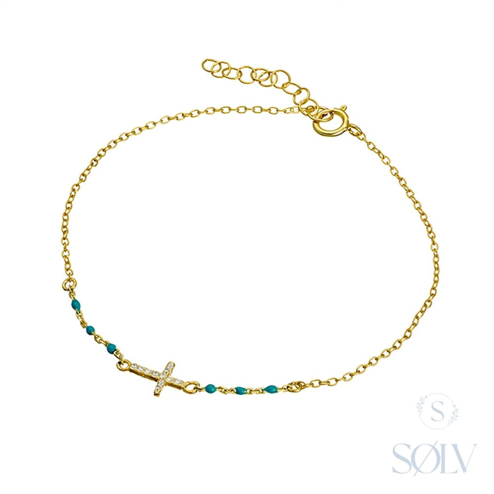 Solv Sterling Silver Gold Plated Turquoise Charm Bracelet