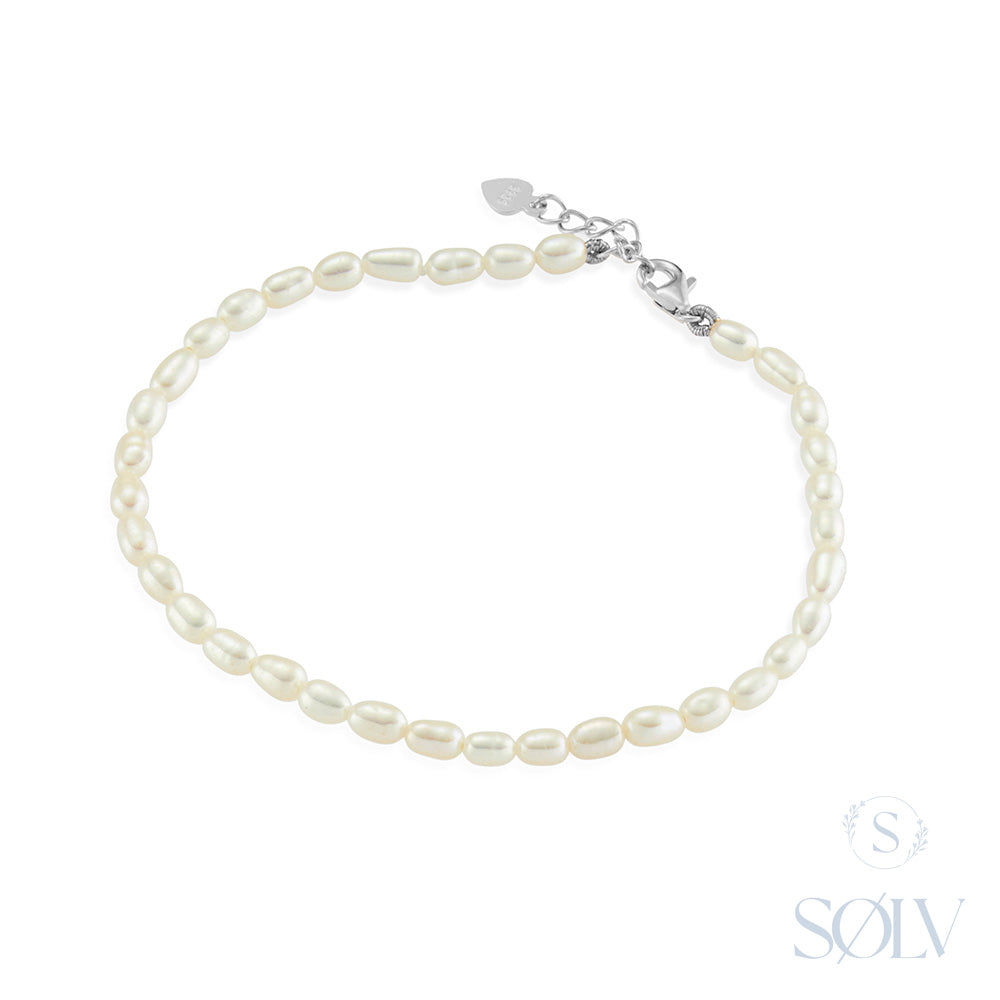 Solv Sterling Silver Freshwater Rice Pearl Bracelet, 17cm