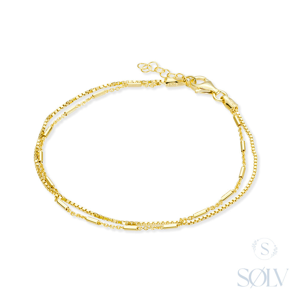 Solv Sterling Silver Gold Plated Double Bracelet