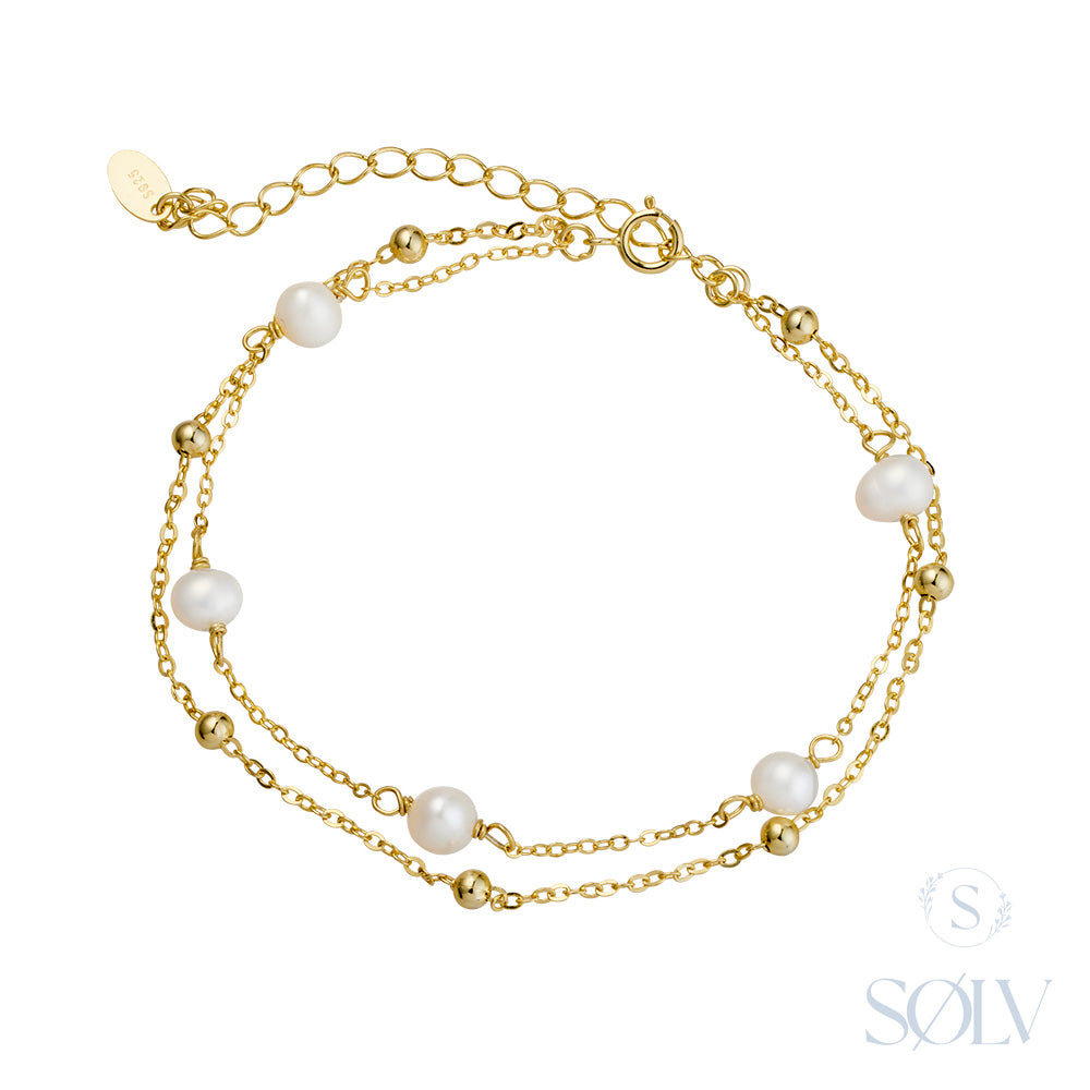 Solv Sterling Silver Yellow Gold Plated Double Bracelet, 16cm