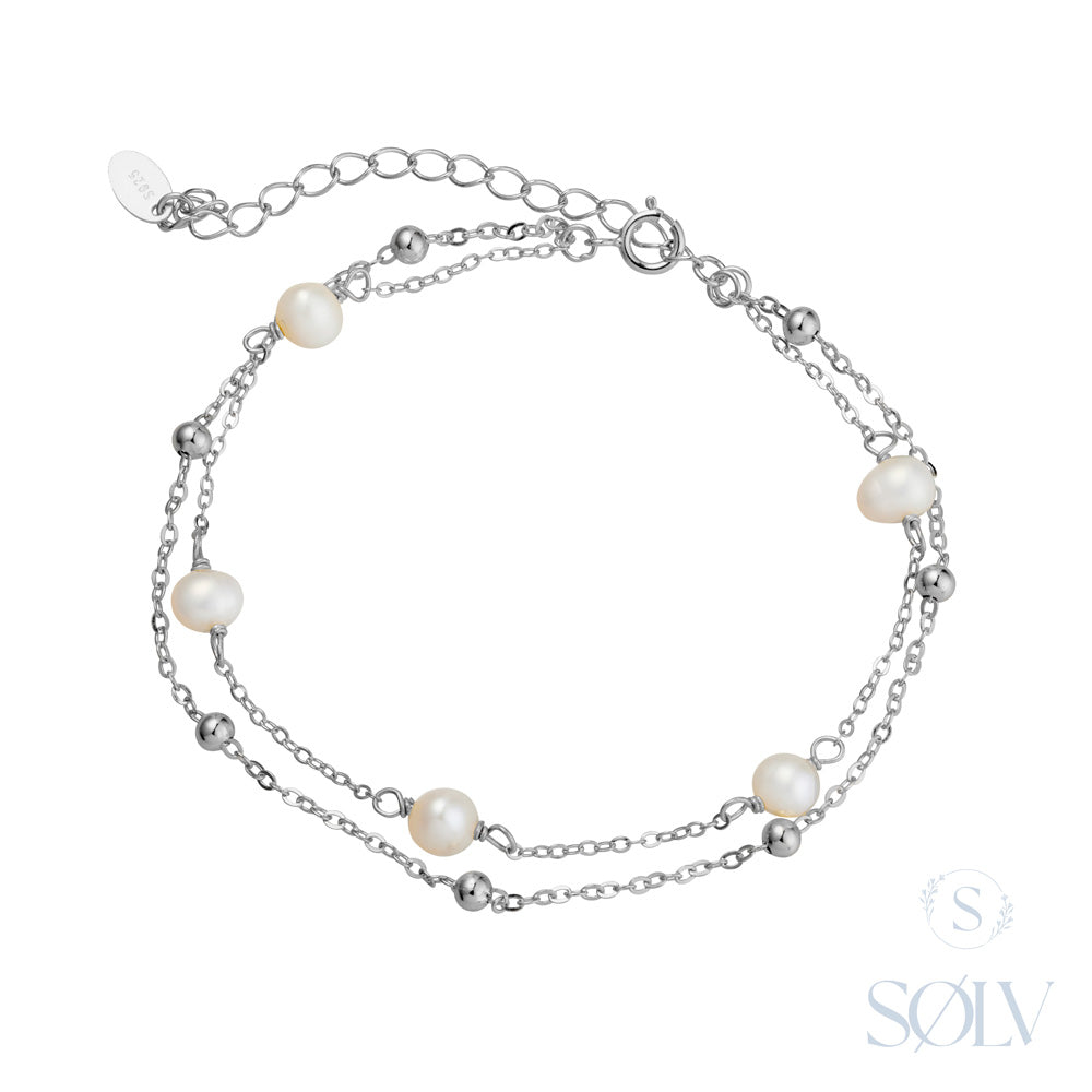 Solv Sterling Silver Double Bracelet, 16cm