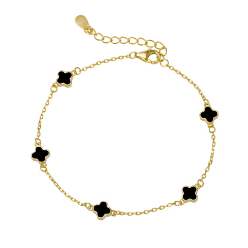Solv Sterling Silver Gold Plated Flower Bracelet