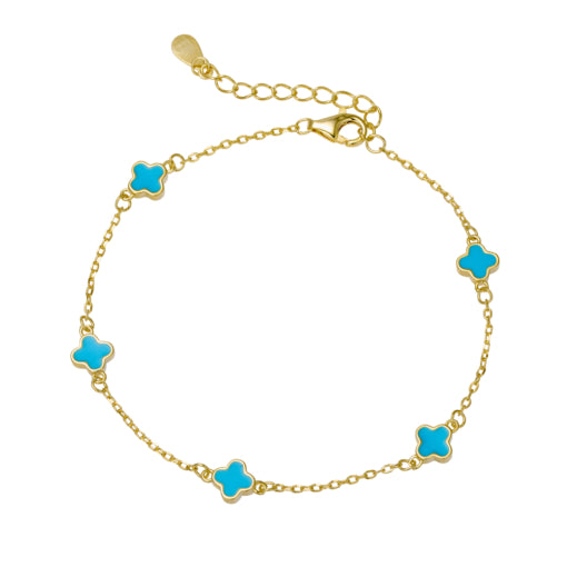 Solv Sterling Silver Gold Plated Blue Flower Bracelet