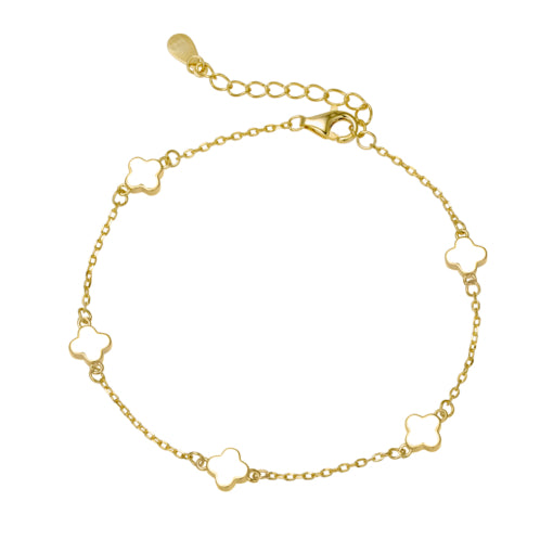 Solv Sterling Silver Gold Plated White Flower Bracelet