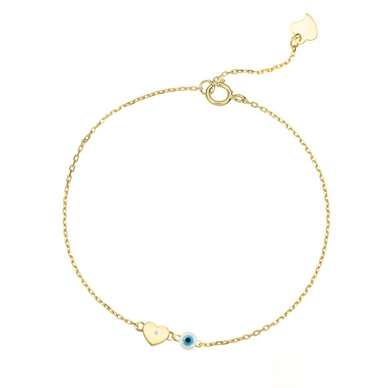 Solv Sterling Silver Yellow Gold Plated Evil Eye Bracelet