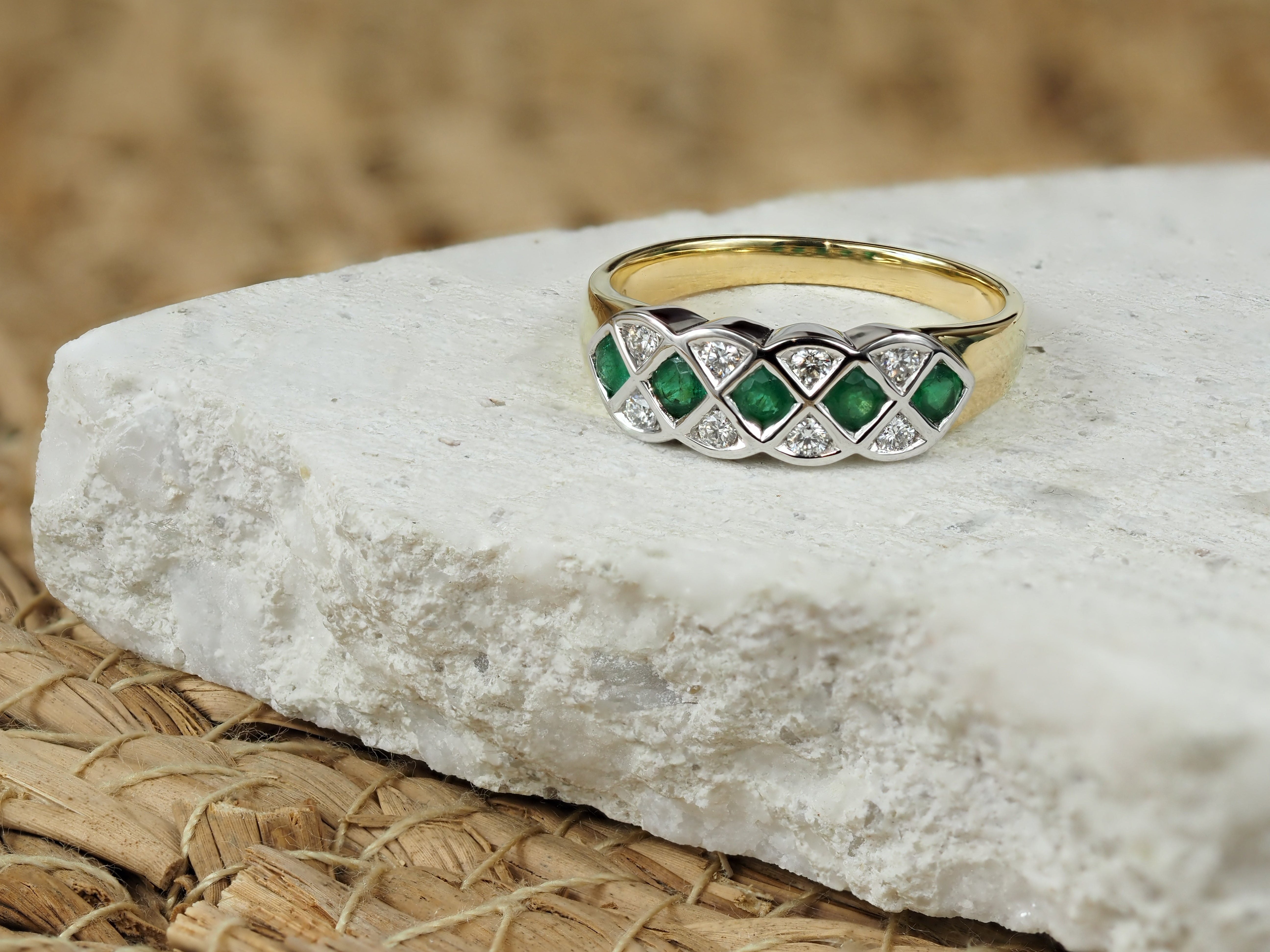 18ct Yellow and White Gold Emerald and Diamond ring