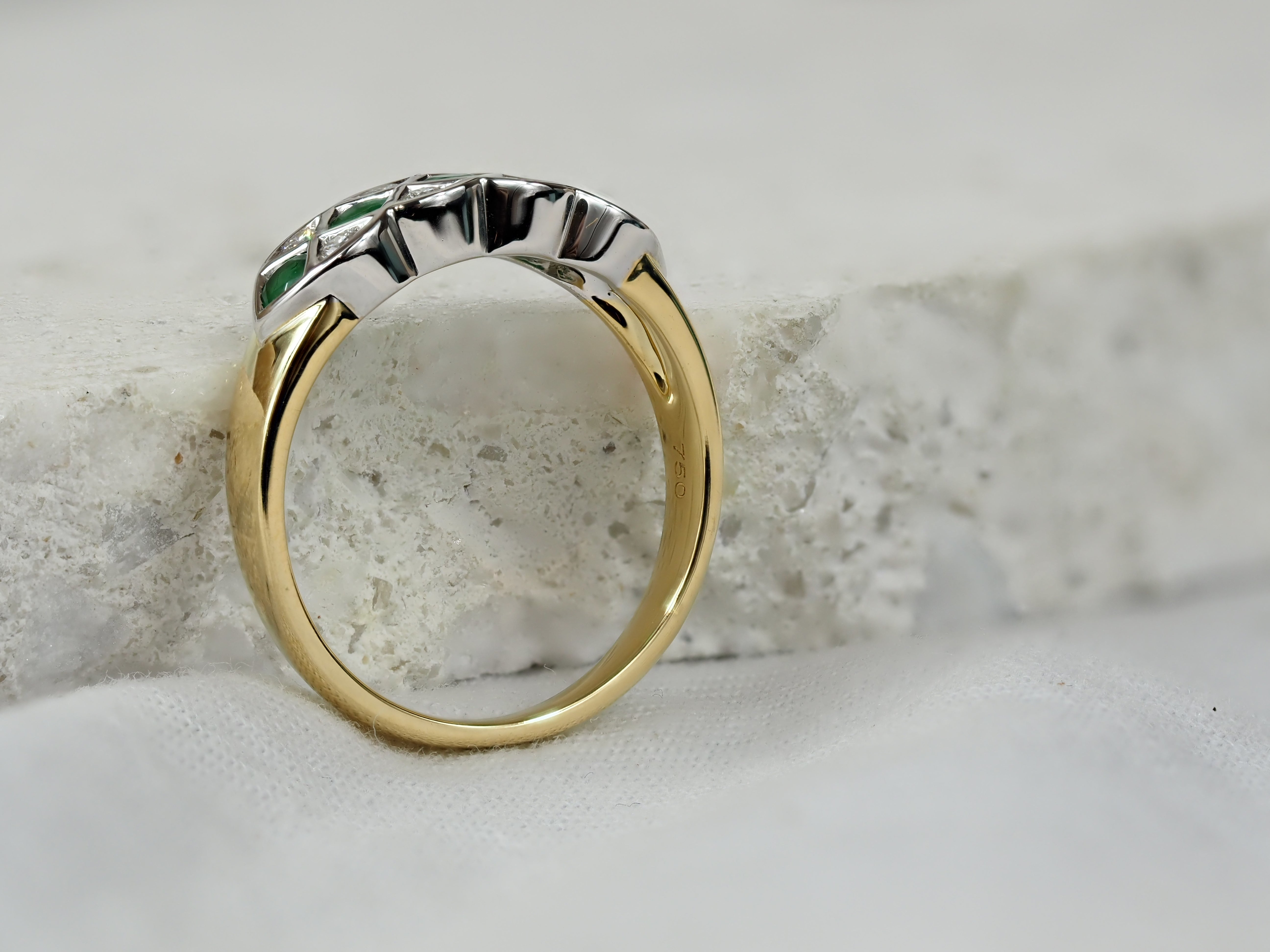 18ct Yellow and White Gold Emerald and Diamond ring