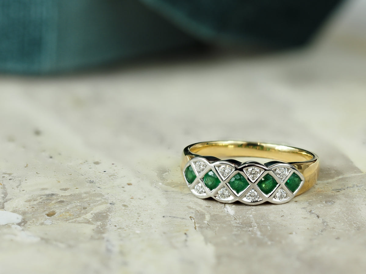 18ct Yellow and White Gold Emerald and Diamond ring