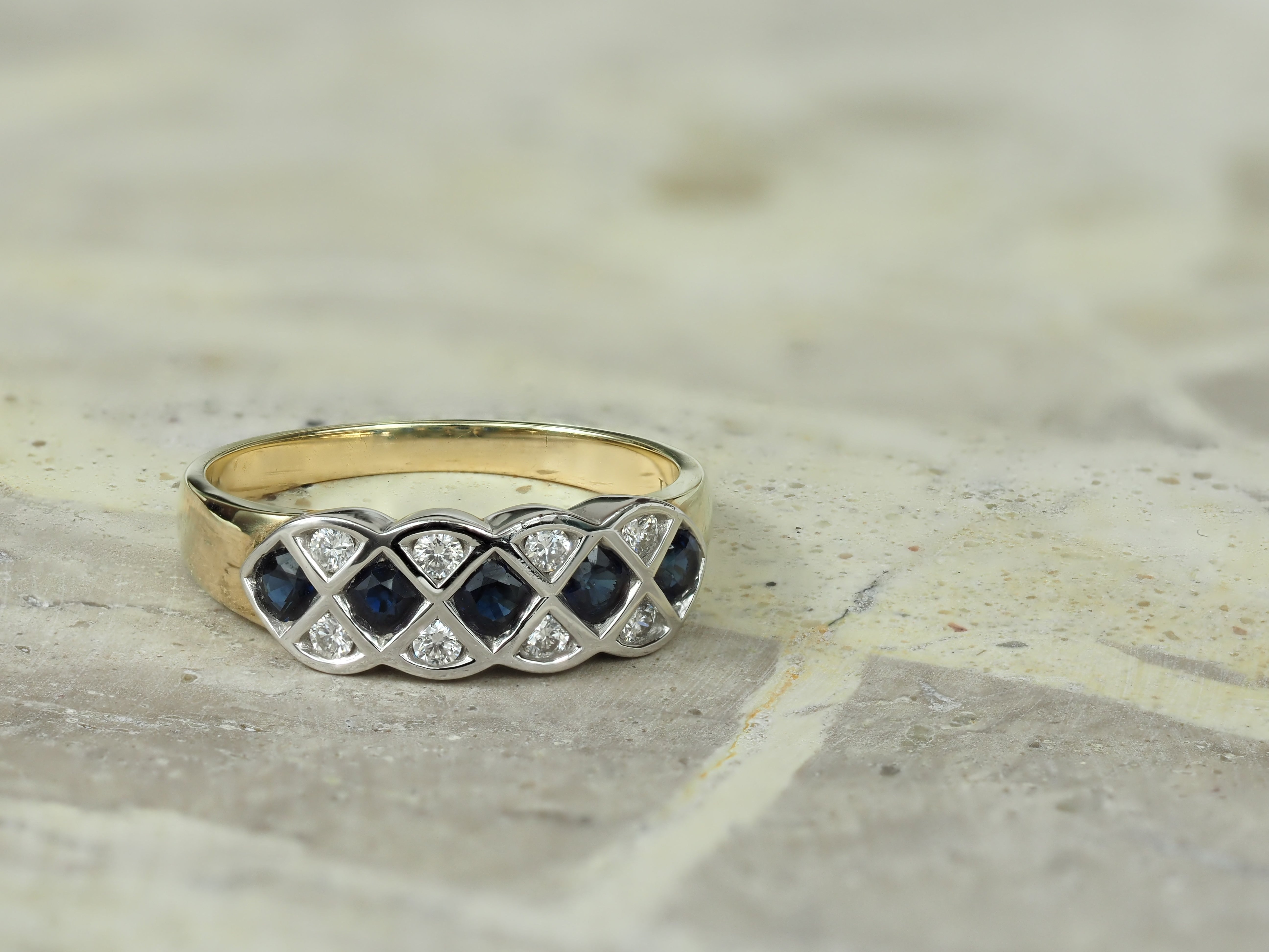 9ct Yellow and White Gold Sapphire and Diamond Ring