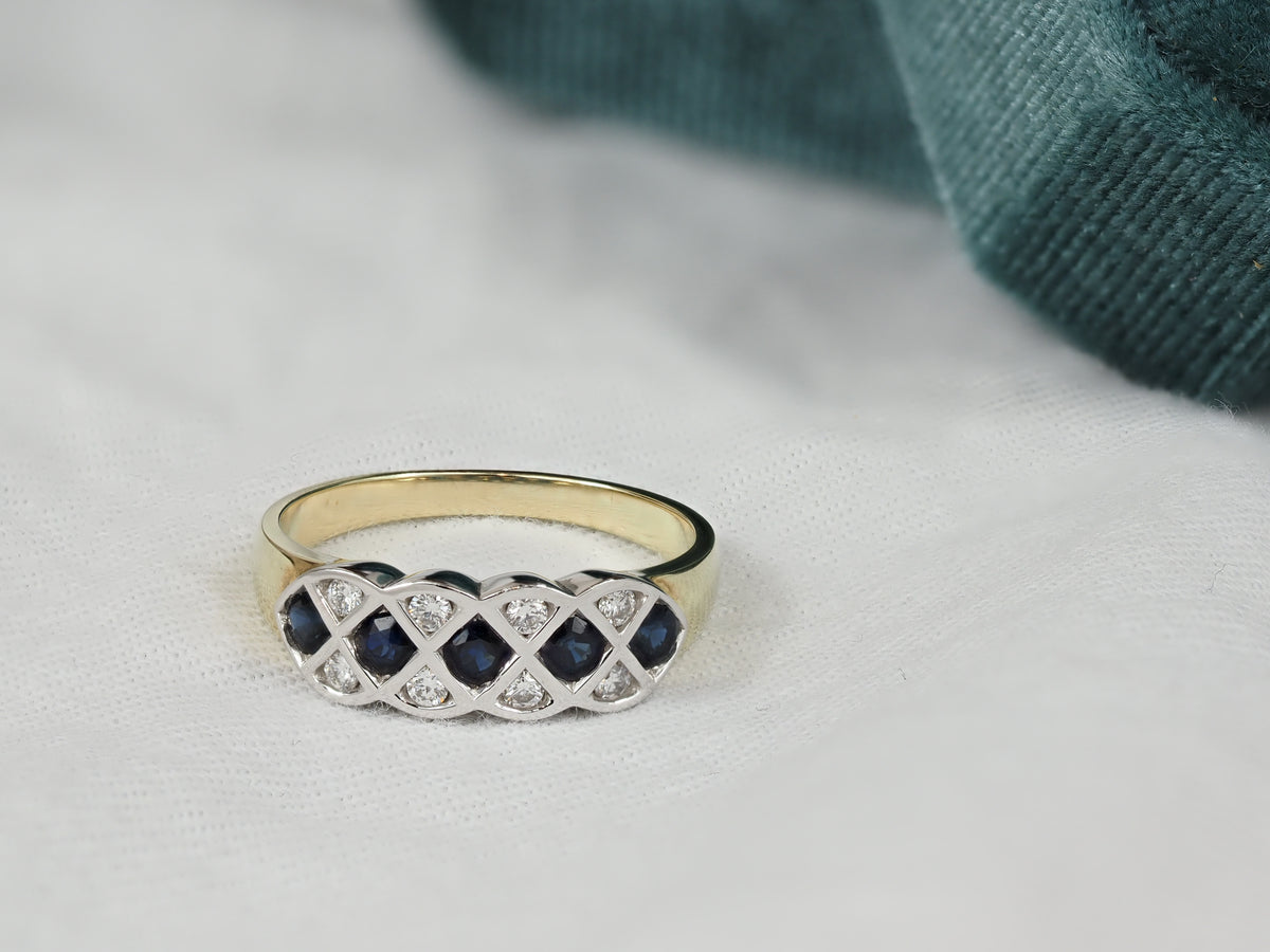 9ct Yellow and White Gold Sapphire and Diamond Ring