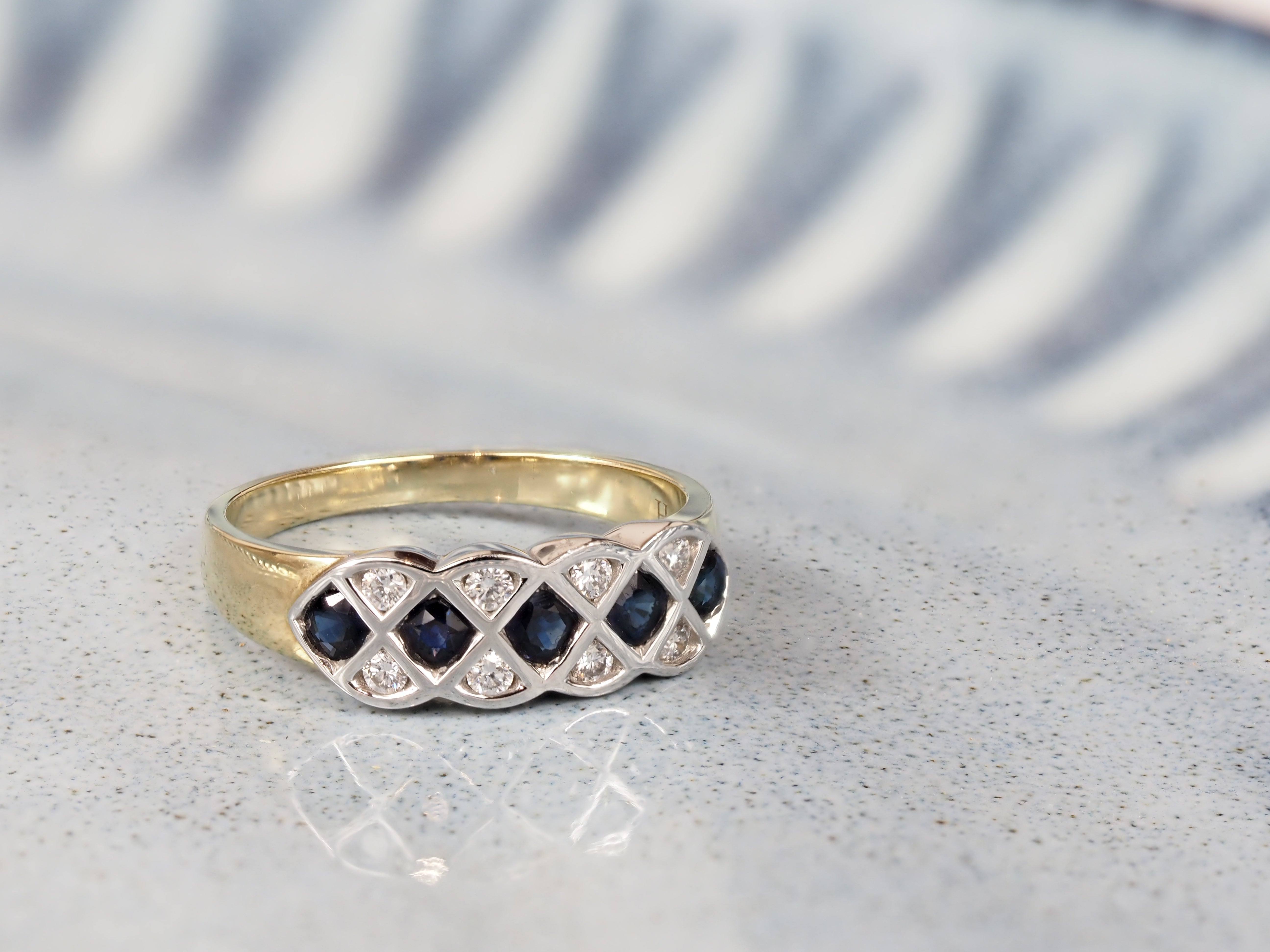 9ct Yellow and White Gold Sapphire and Diamond Ring