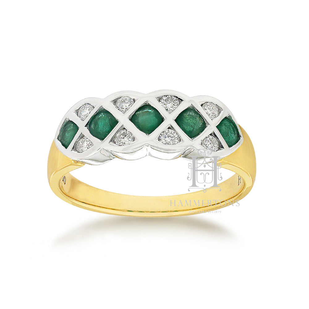 18ct Yellow and White Gold Emerald and Diamond ring
