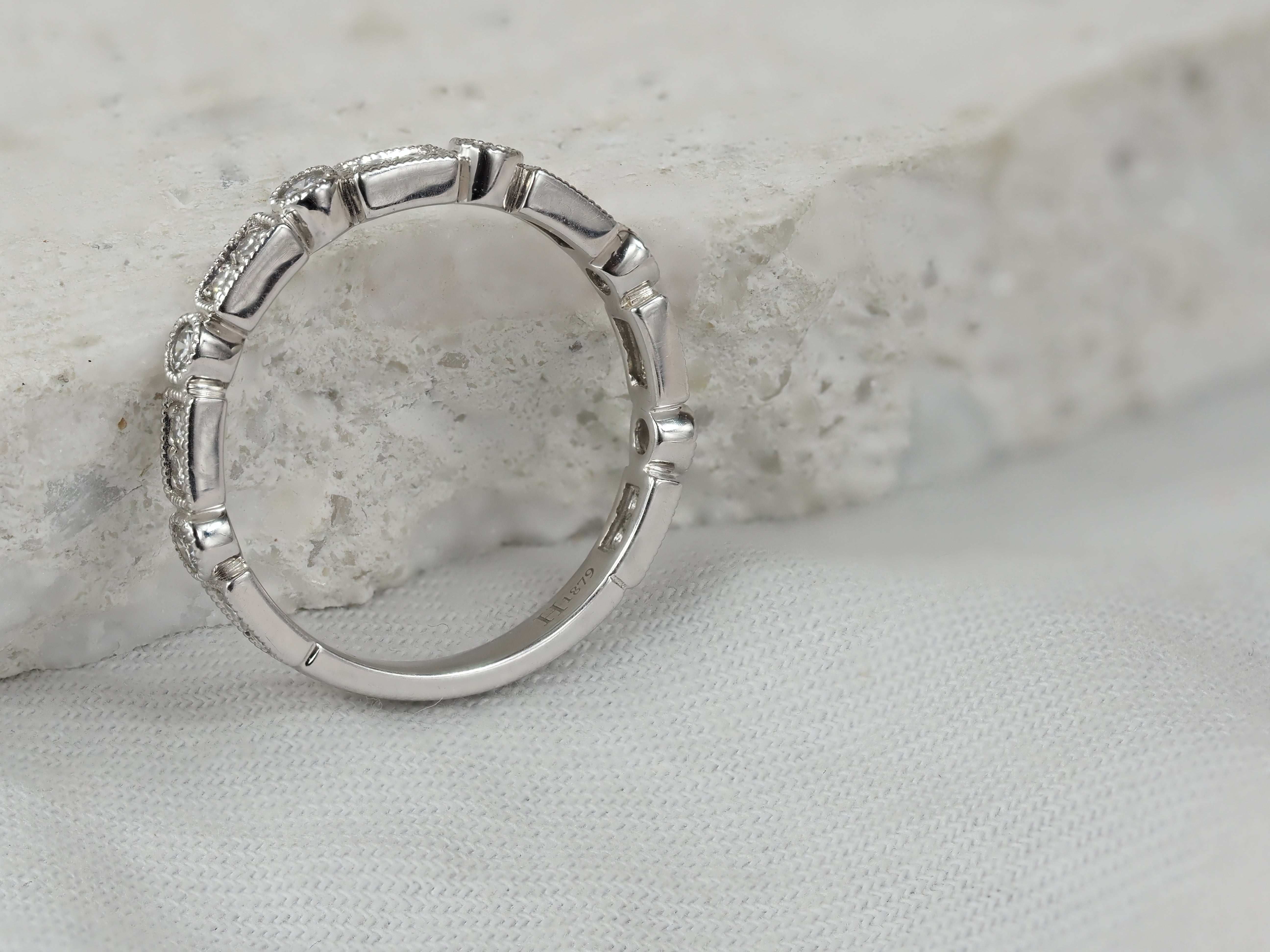 9ct White Gold Vintage Style Diamond Ring, 0.38ct Total