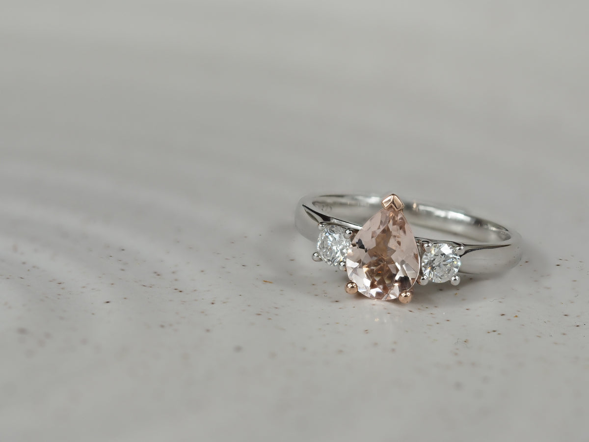 9ct Rose and White Gold Morganite and Diamond ring