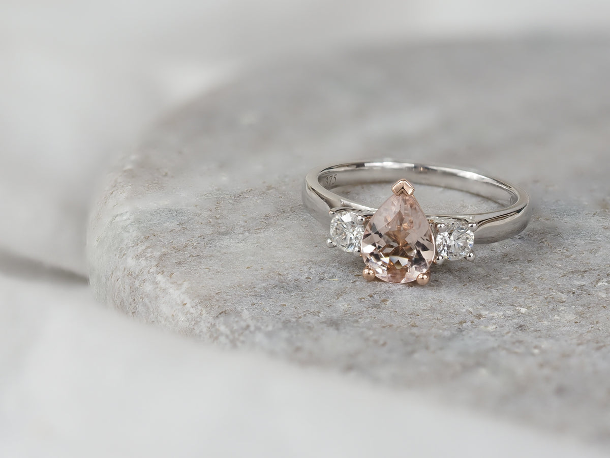 9ct Rose and White Gold Morganite and Diamond ring