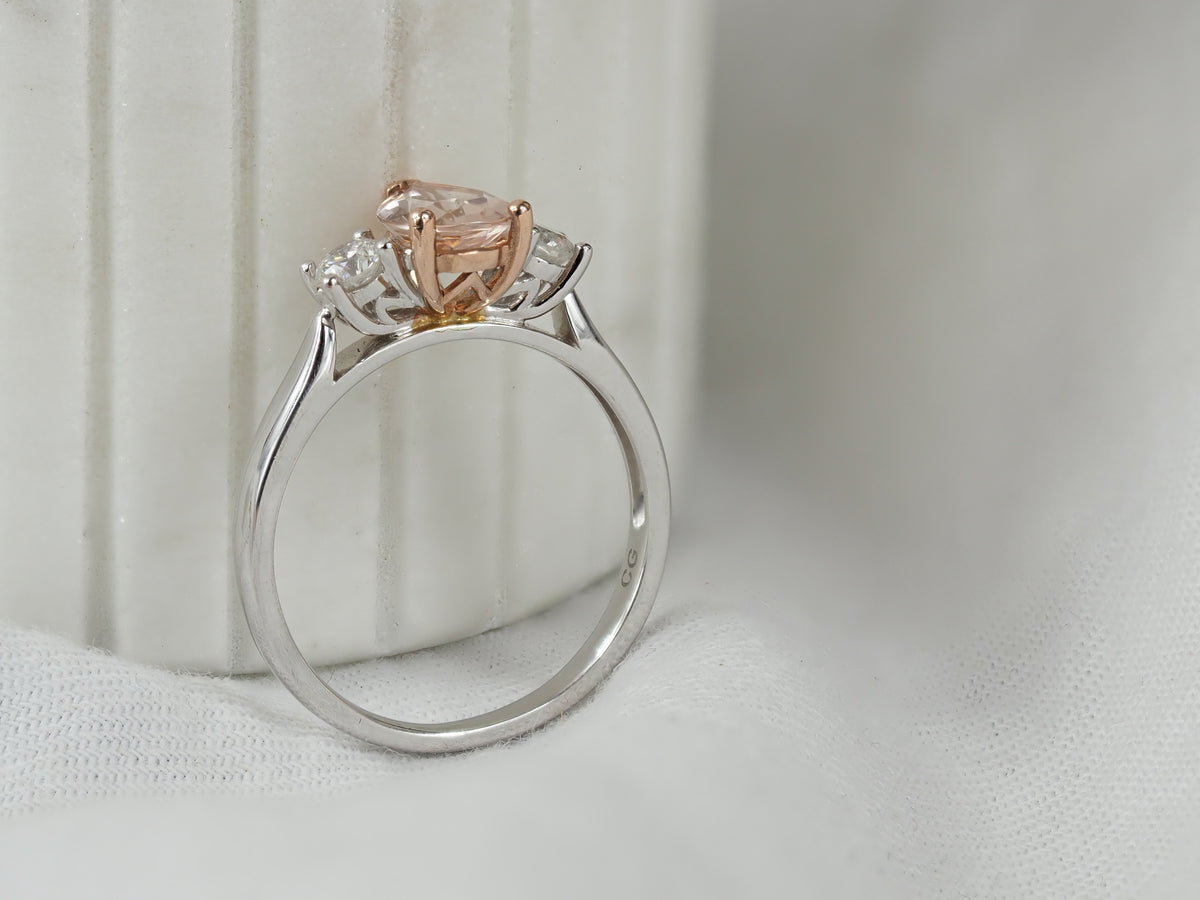 9ct Rose and White Gold Morganite and Diamond ring