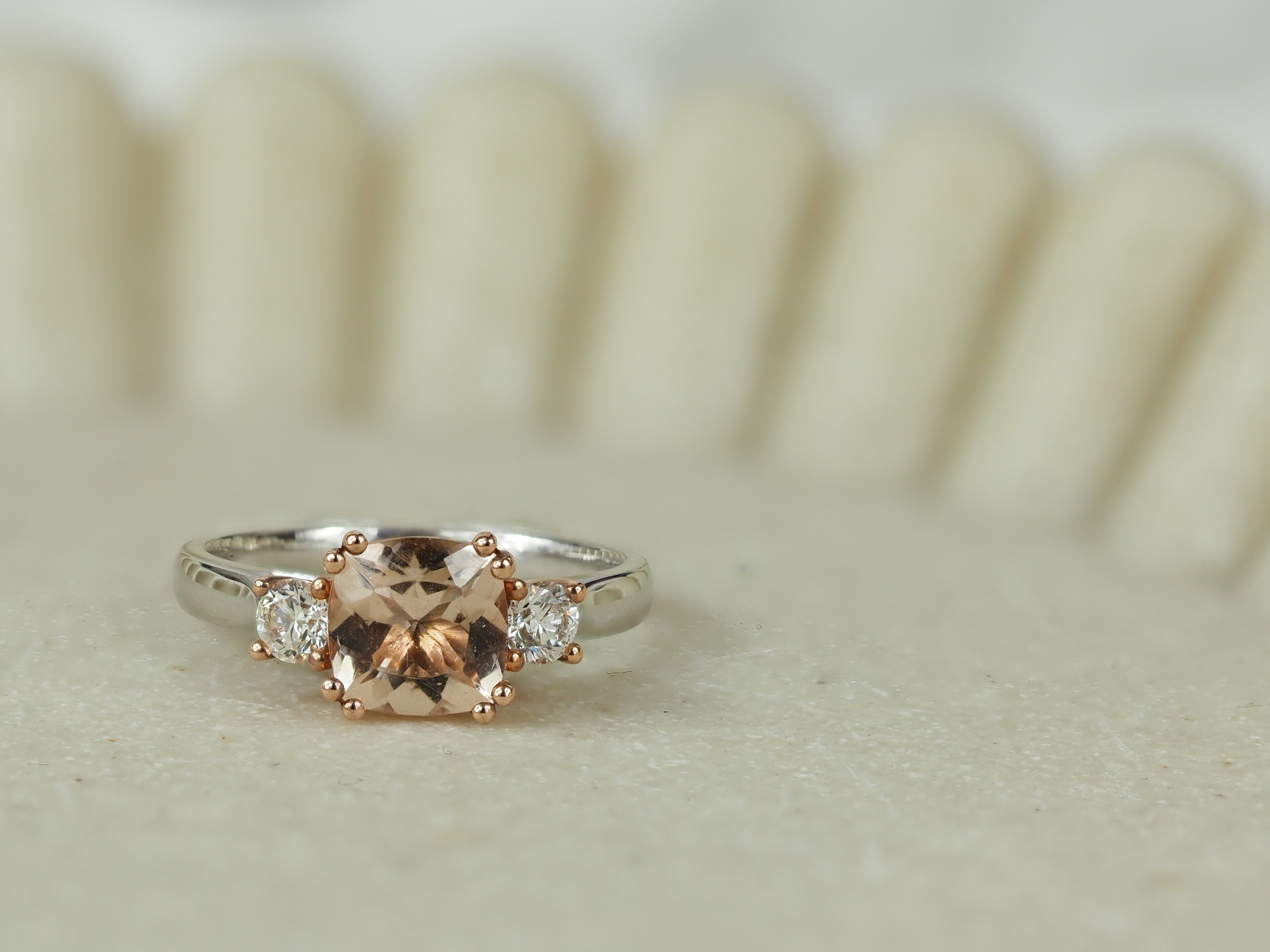 9ct Rose and White Gold Morganite and Diamond Ring