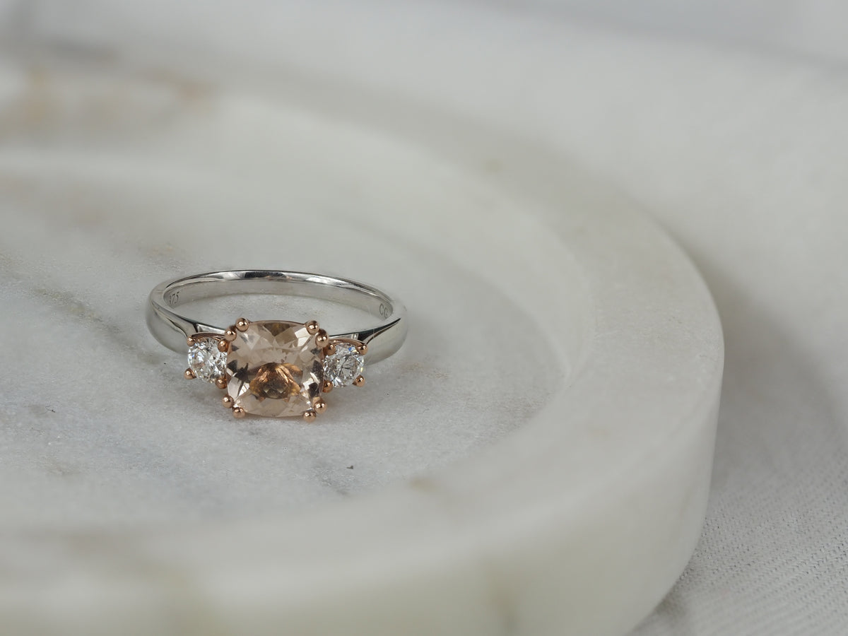9ct Rose and White Gold Morganite and Diamond Ring