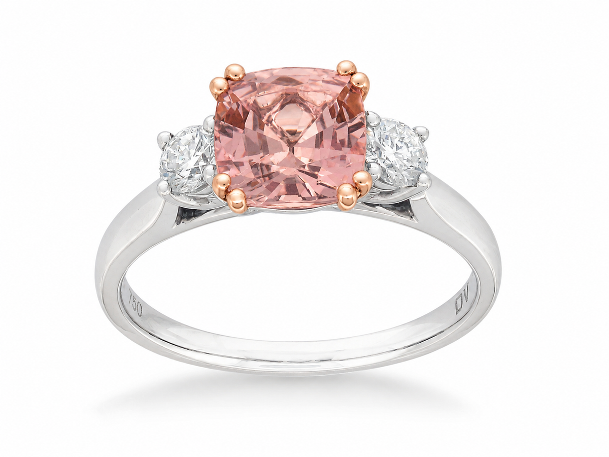 9ct Rose and White Gold Morganite and Diamond Ring