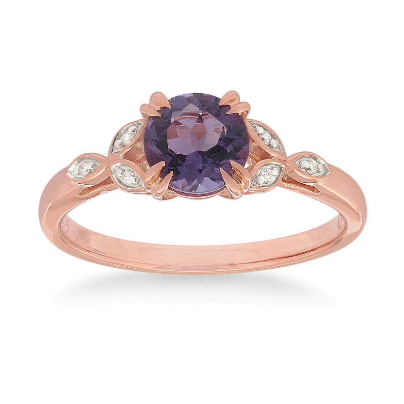 9ct Rose and White Gold Amethyst and Diamond ring