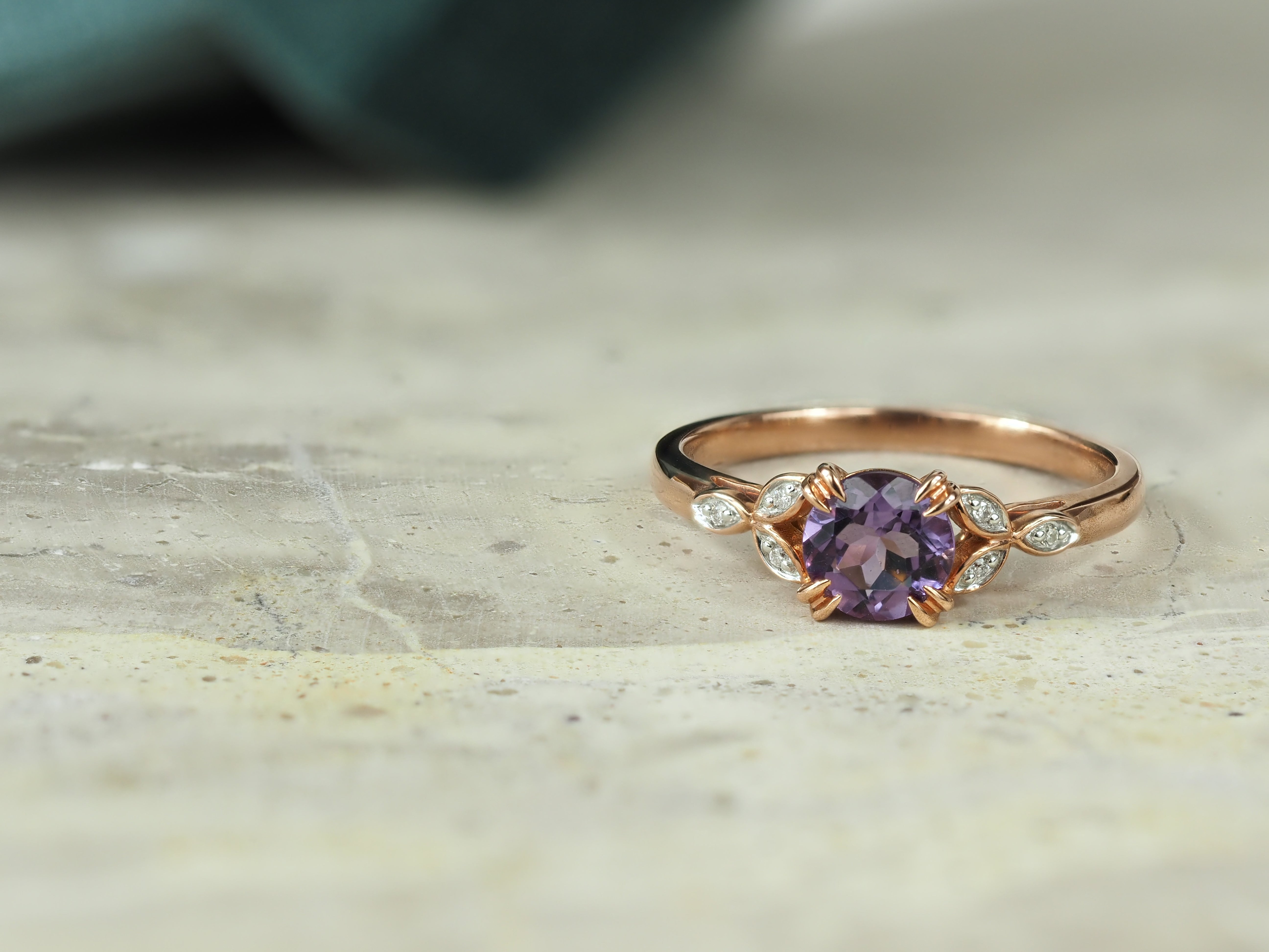 9ct Rose and White Gold Amethyst and Diamond ring