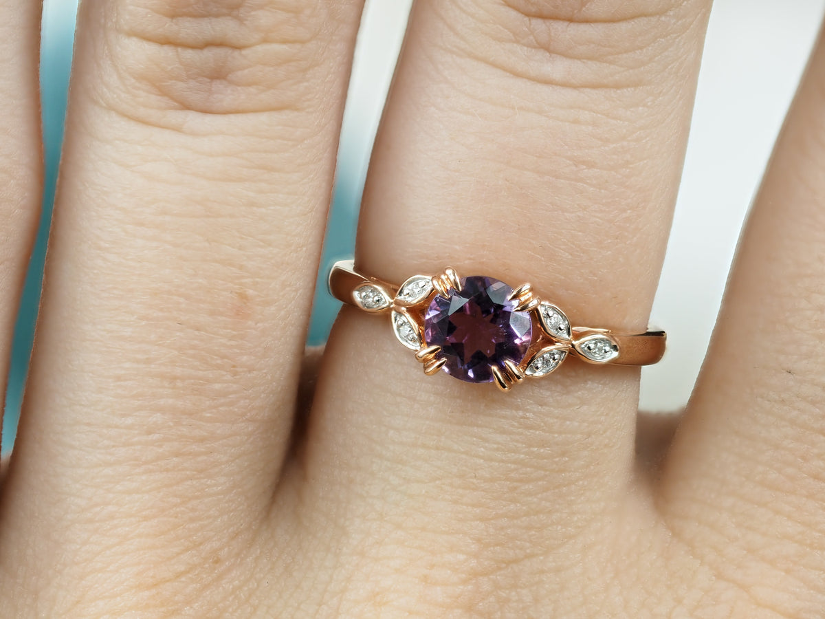 9ct Rose and White Gold Amethyst and Diamond ring