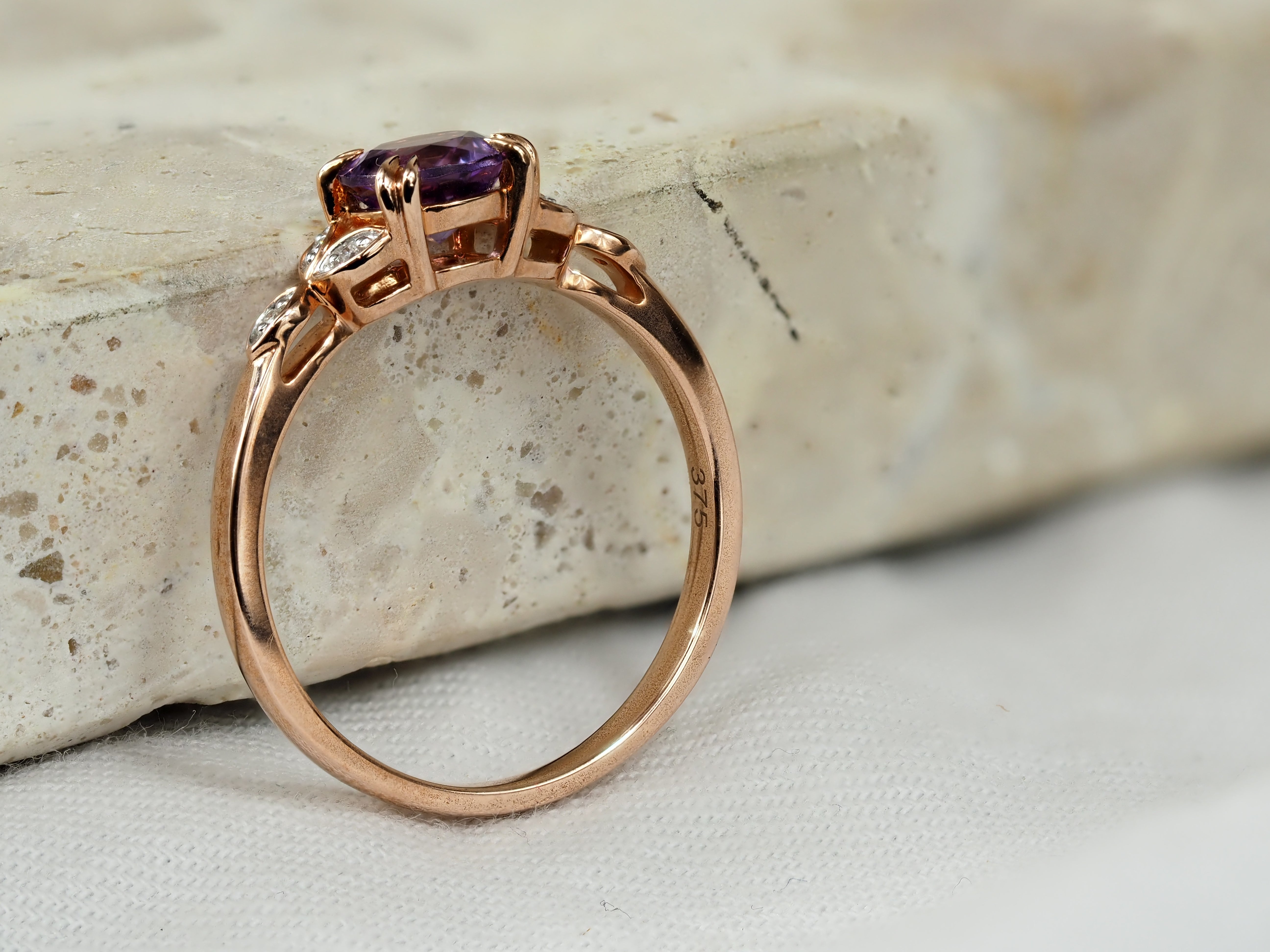 9ct Rose and White Gold Amethyst and Diamond ring