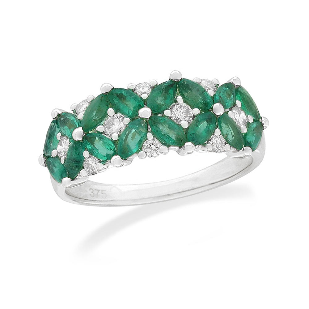 9ct White Gold Emerald and Diamond ring