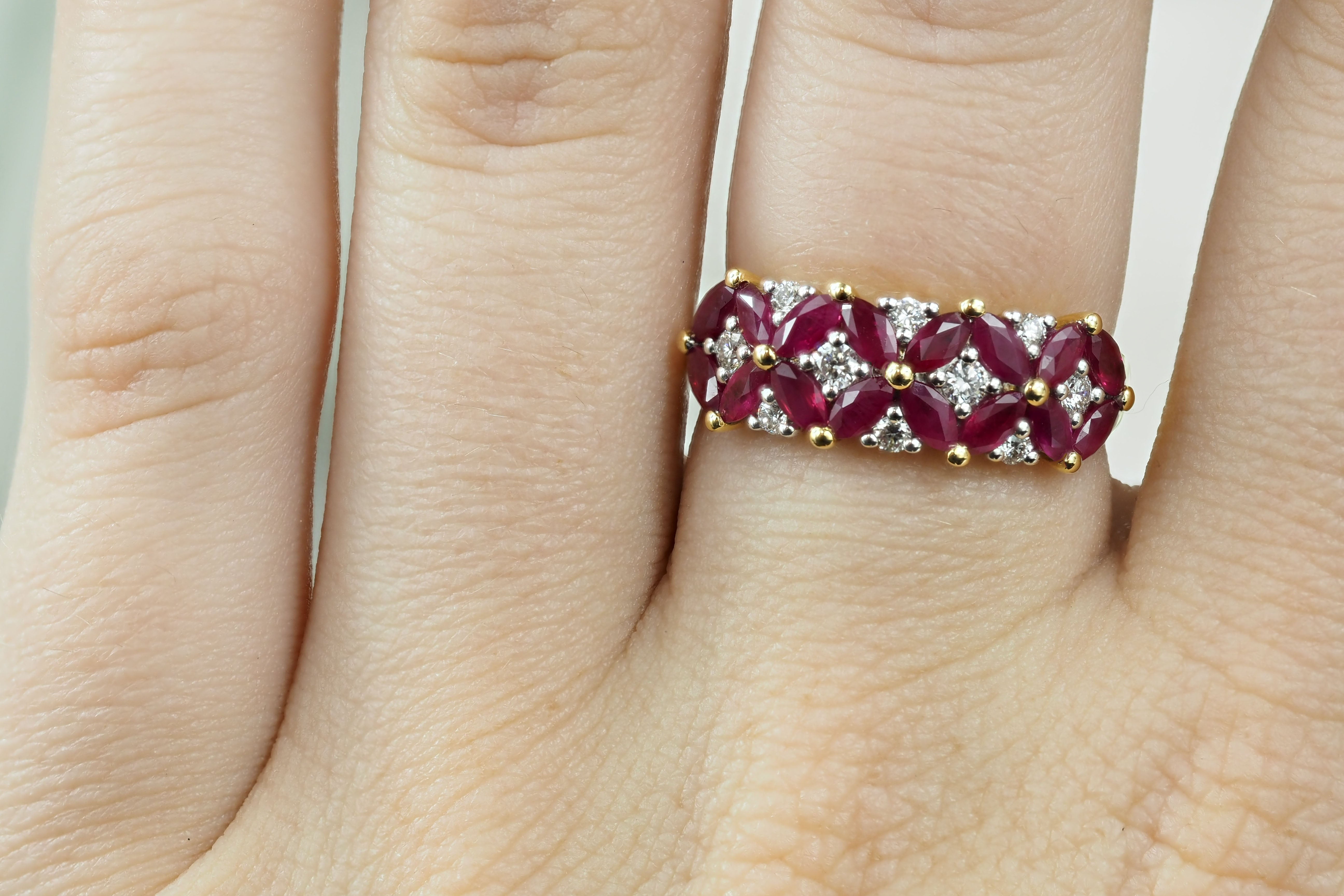 18ct Yellow and White Ruby and Diamond ring