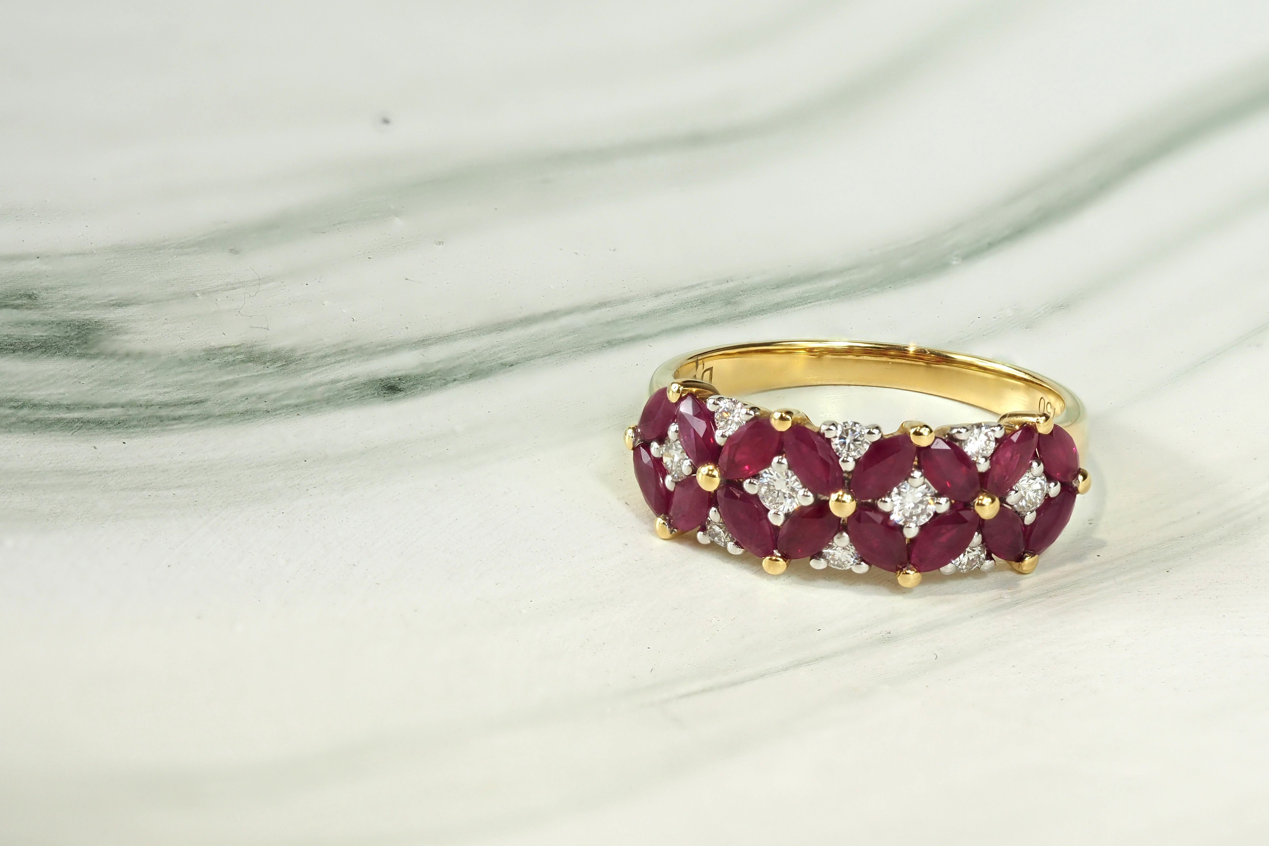 18ct Yellow and White Ruby and Diamond ring